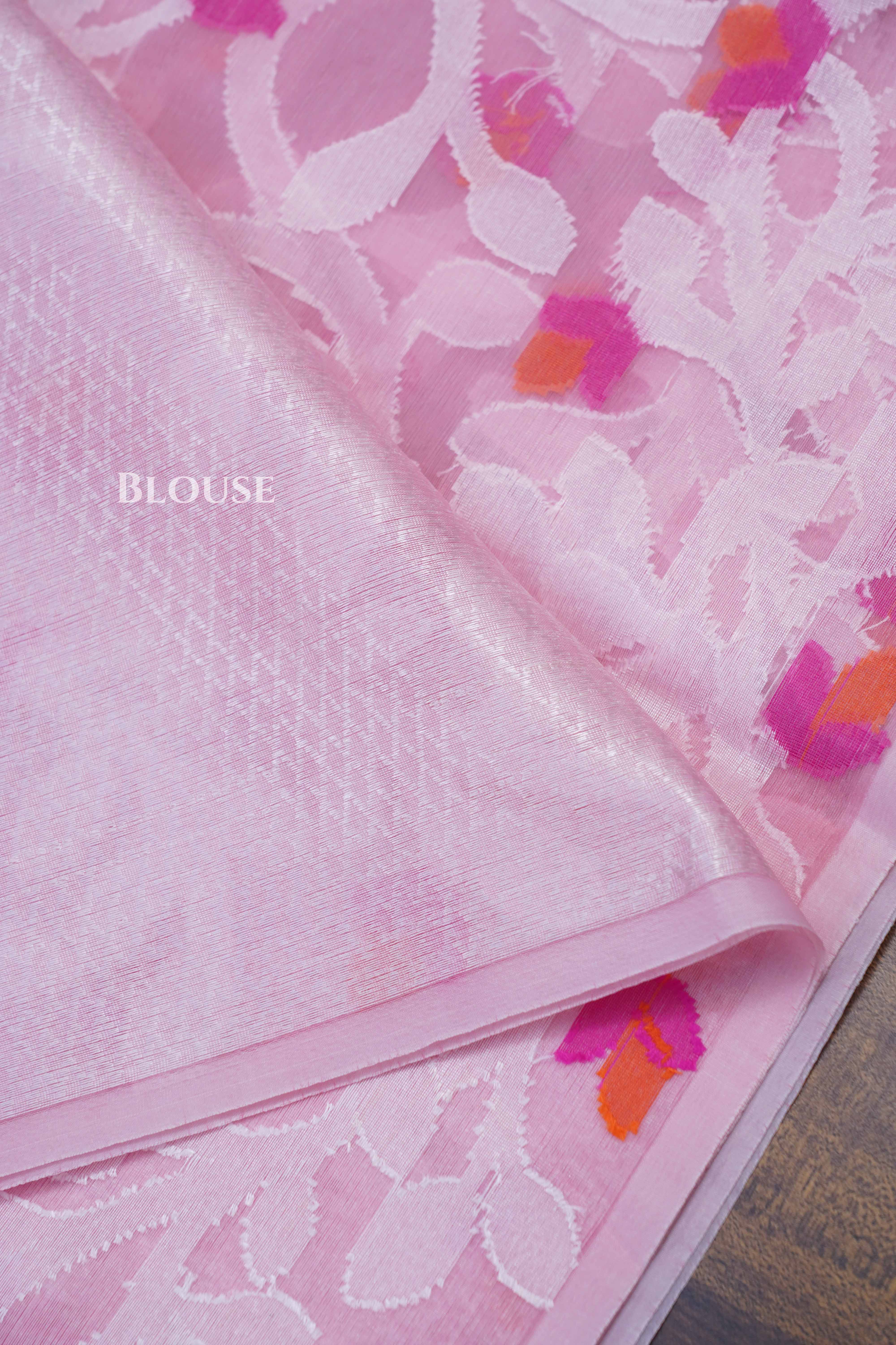 Rose Milk Pink Muslin Jamdani Saree