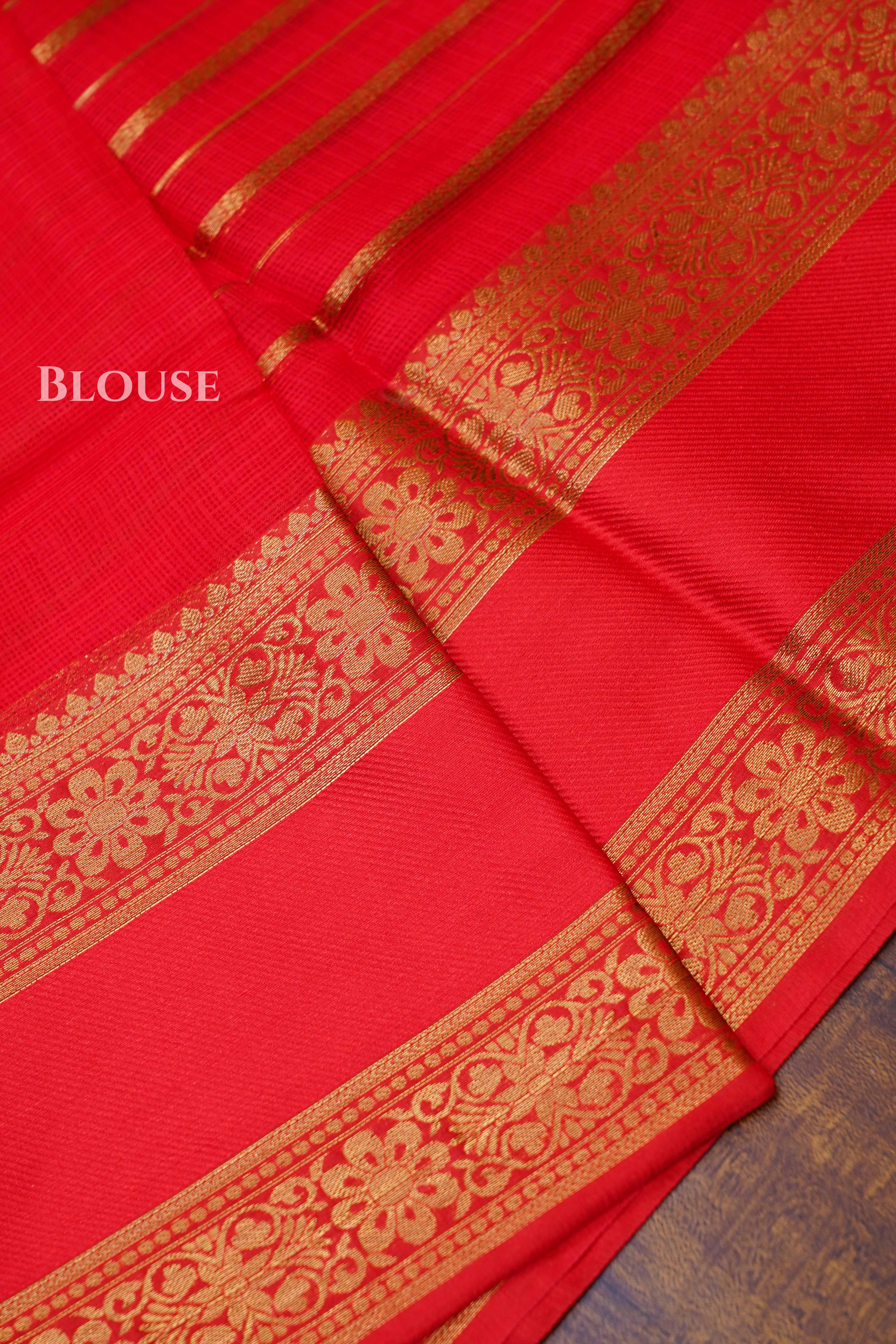 Dark Red Pure Kota Silk Saree