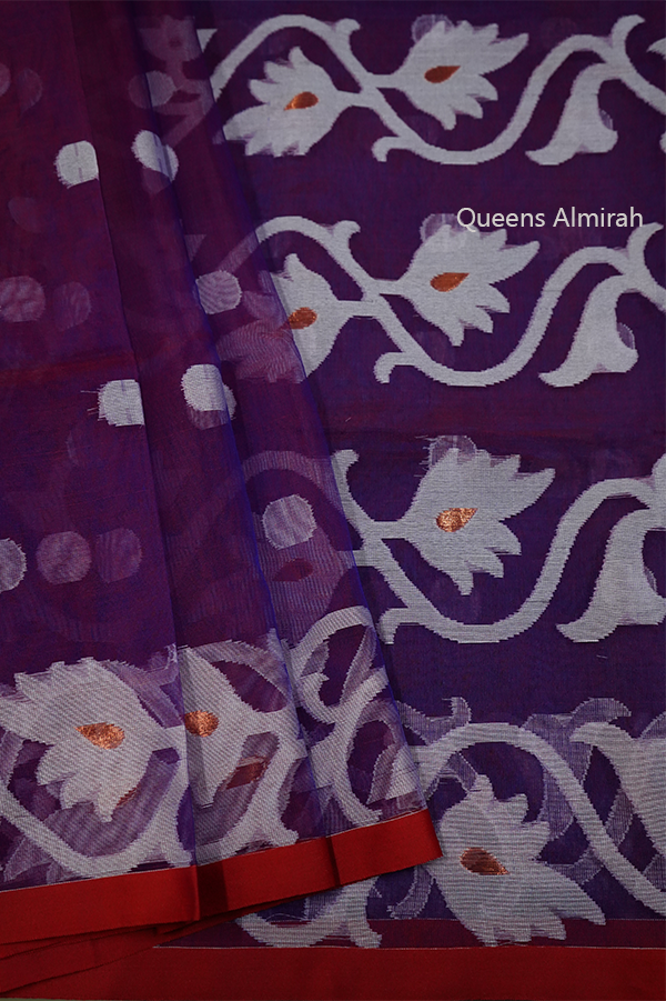 PURPLE MUSLIN JAMDANI SAREE - Queens Jewel Emporium