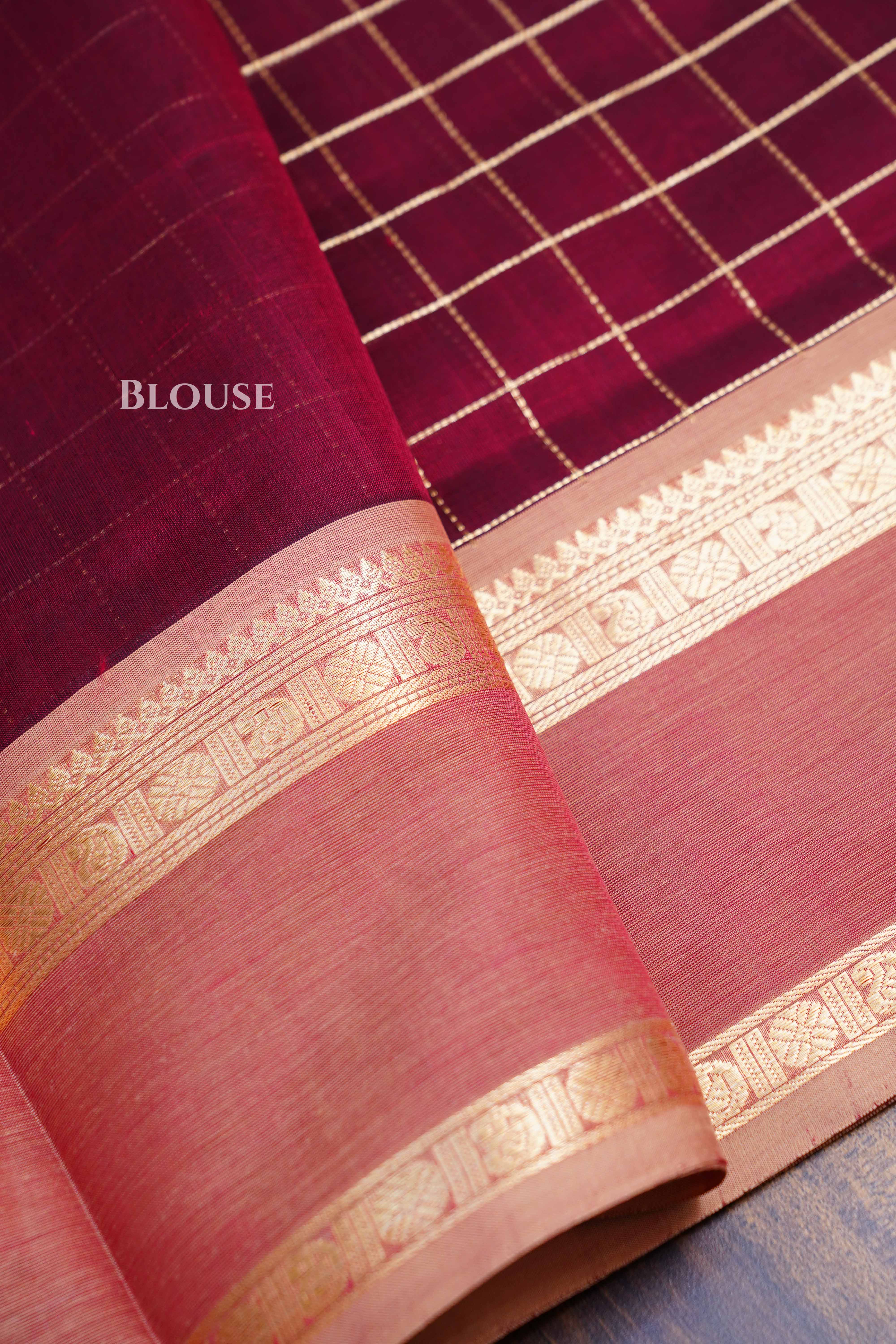 Maroon With Dusky Pink- Karaikudi Chettinad Silk Cotton Saree