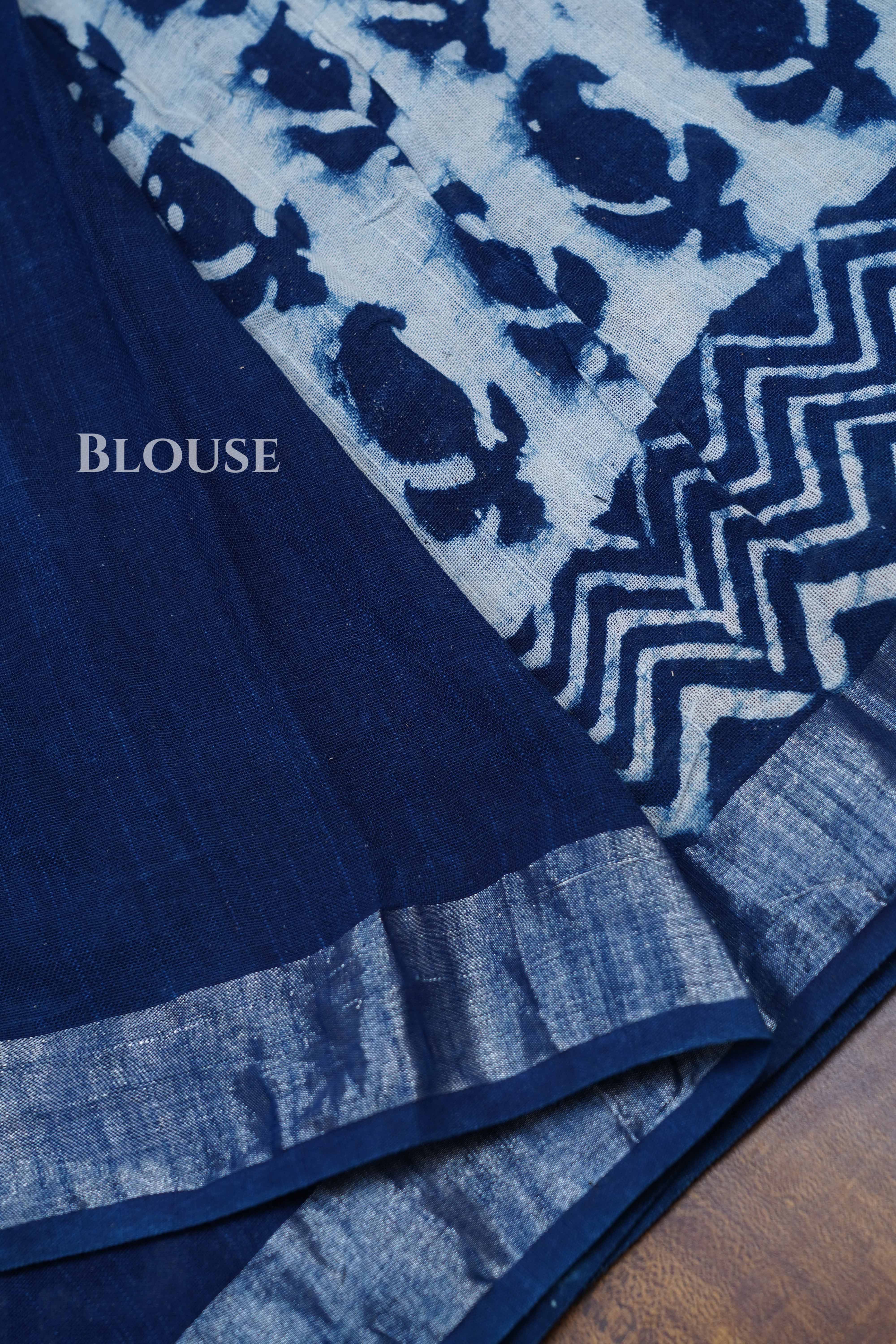 Navy Blue Linen Cotton Saree