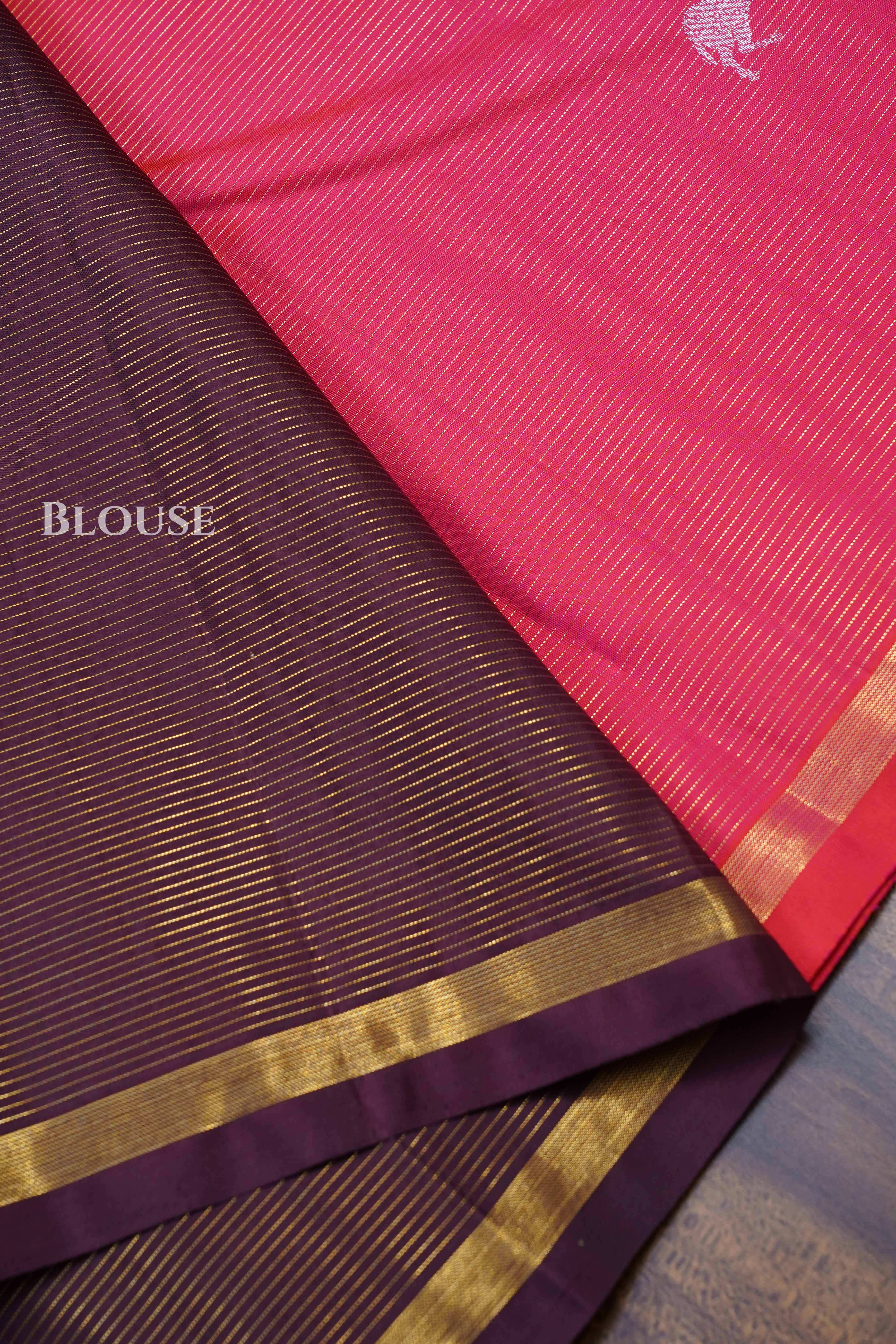 Deep Carmine Pink Pure Kanchivaram Silk Saree
