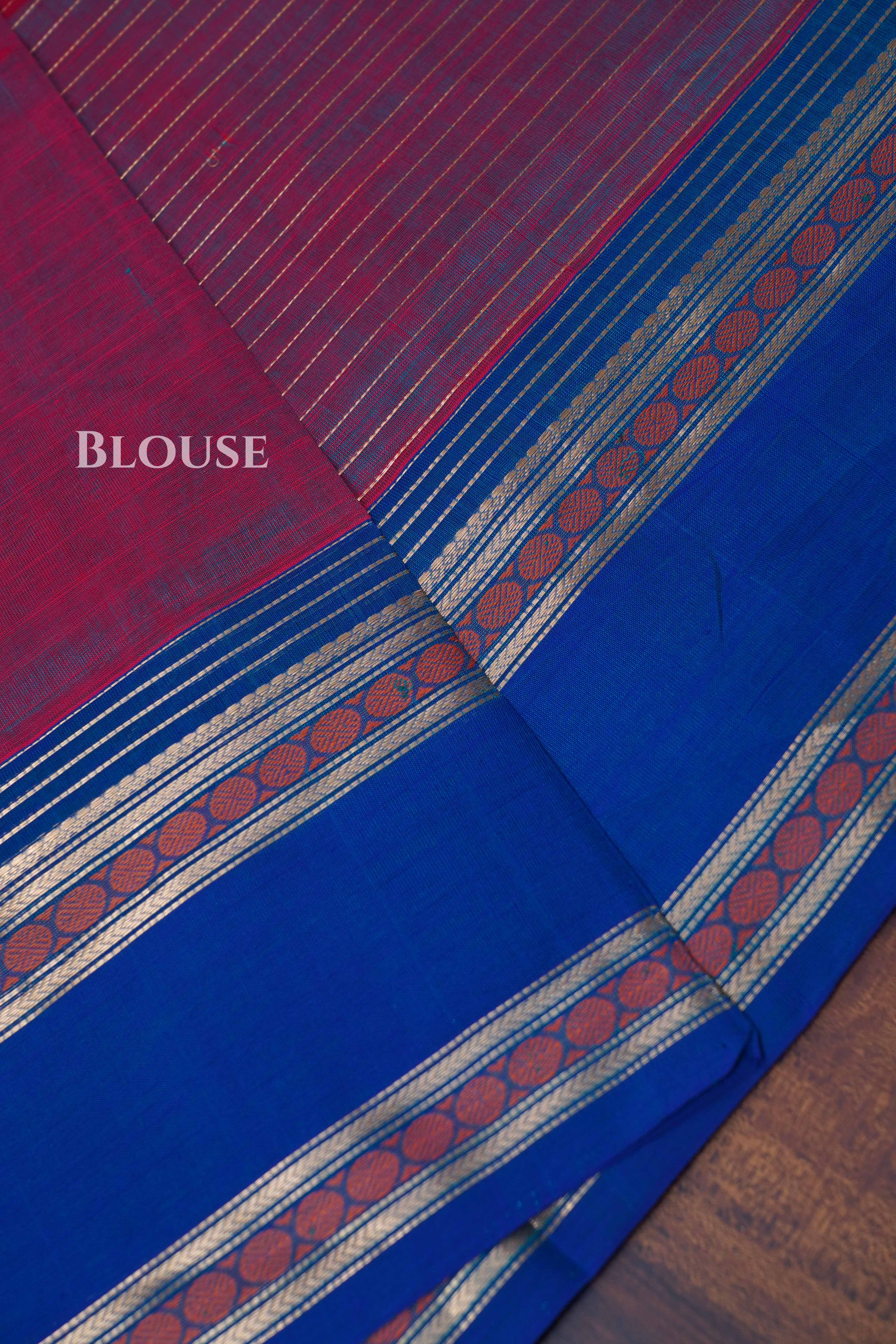 Wine Red With Blue Karaikudi Chettinad Silk Cotton Saree