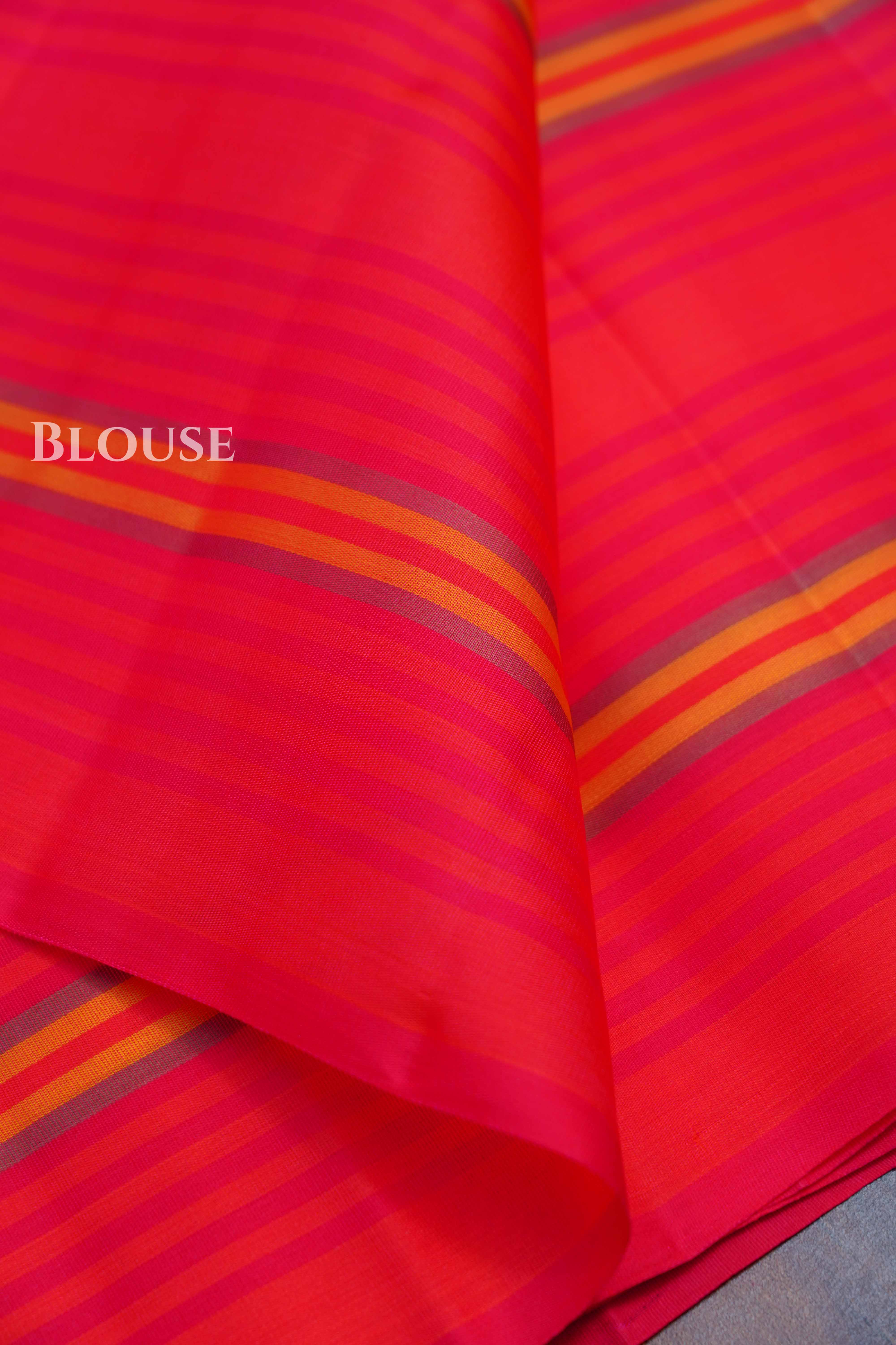 Tomato Red With Strips Pure Soft Silk Saree