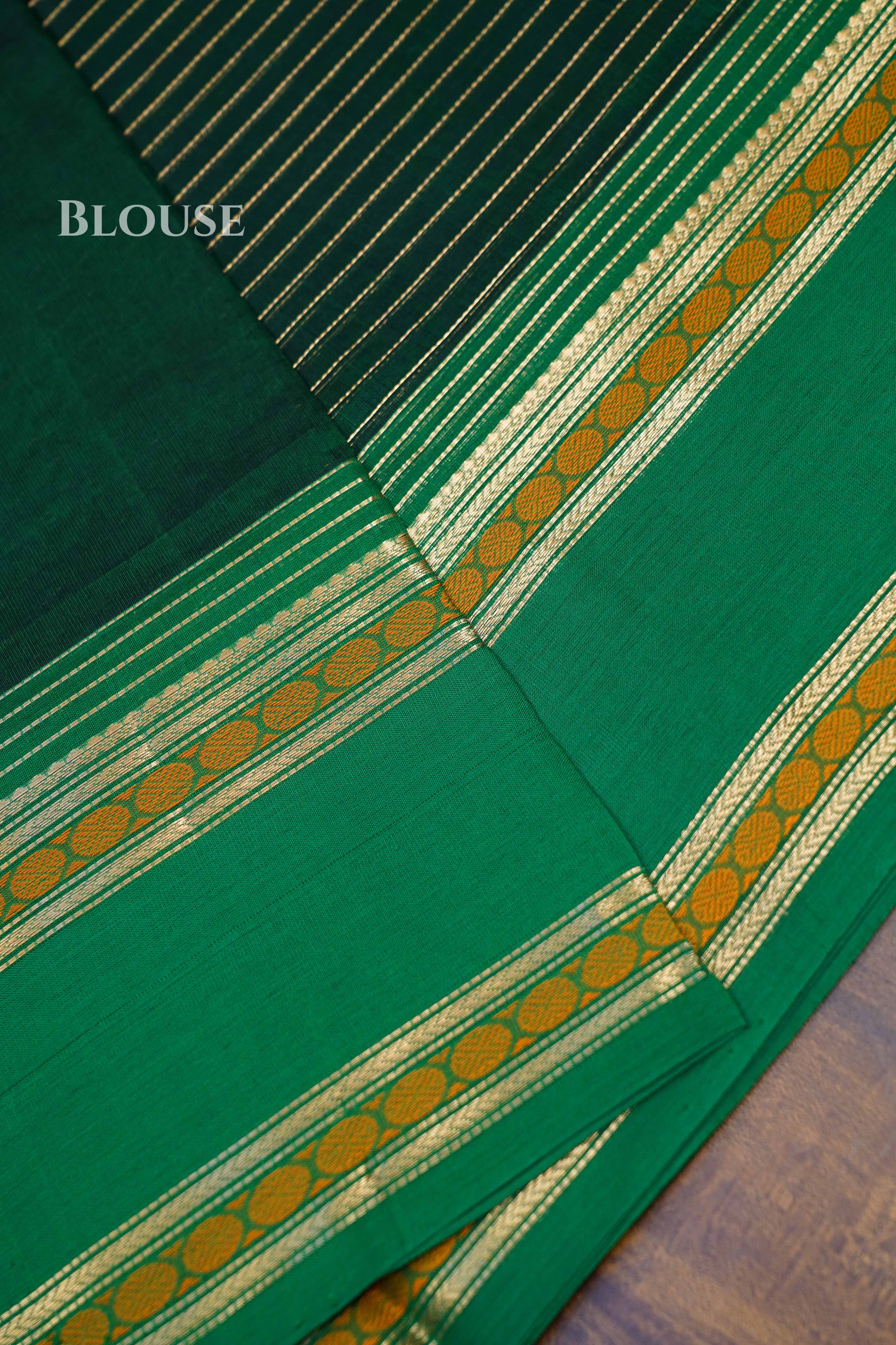 Dark Green- Karaikudi Chettinad Silk Cotton Saree