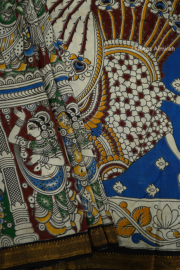DEEP BROWN WITH MARINE BLUE MAGALGIRI SAREE - Queens Jewel Emporium