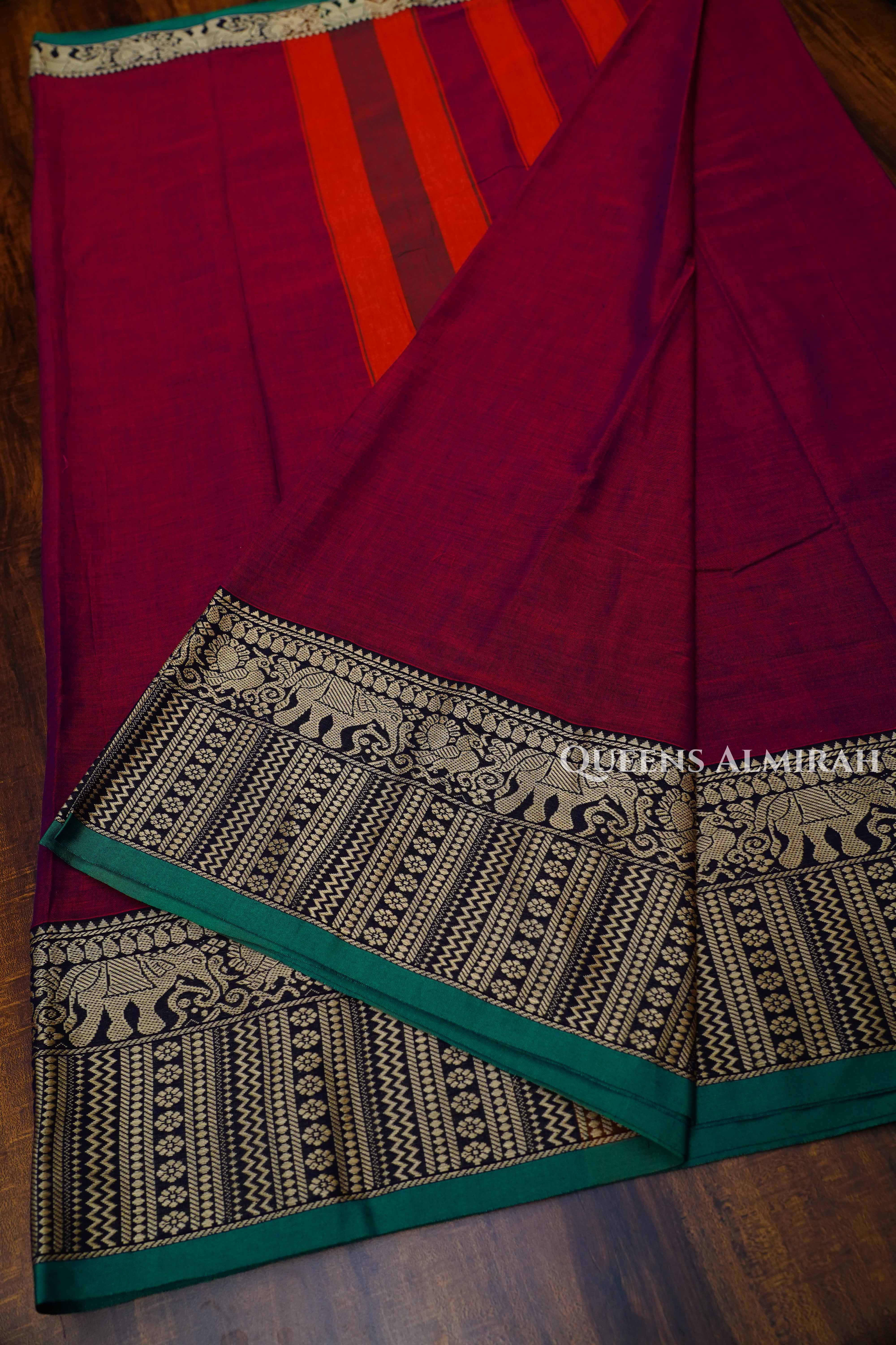 Red Wine Narayanpet Cotton Saree