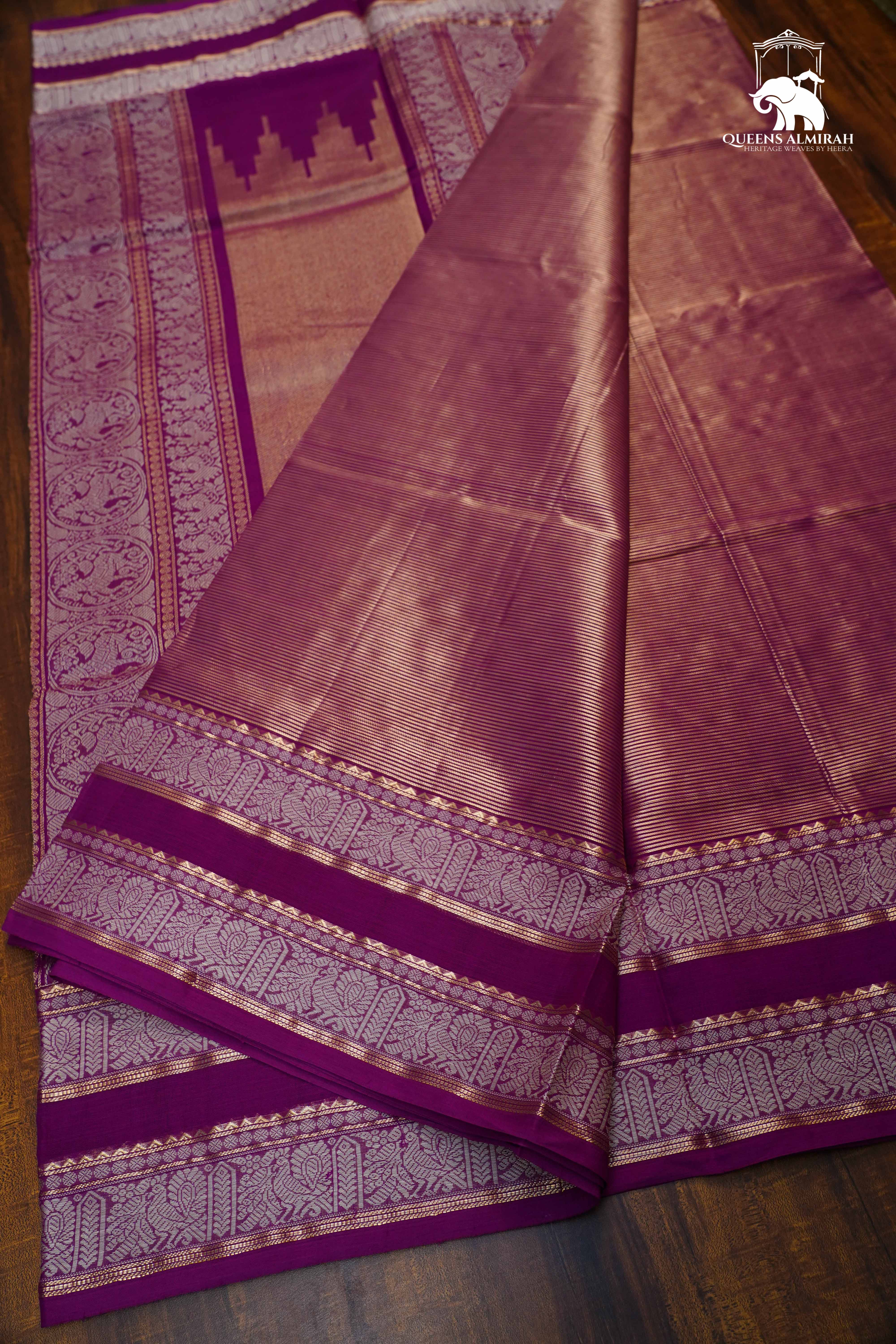 Dual Shade Of Purple -Royal Karaikudi Chettinad Tissue Silk Cotton Saree