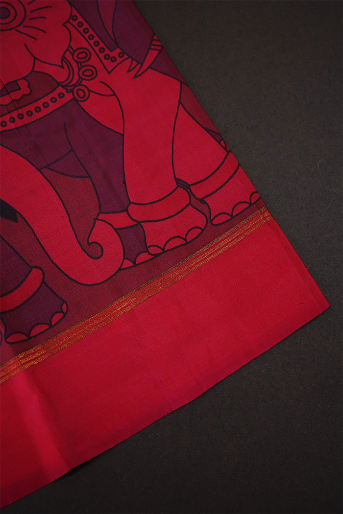 POMEGRANATE RED WITH RED KANCHIVARAM SILK SAREE - Queens Jewel Emporium