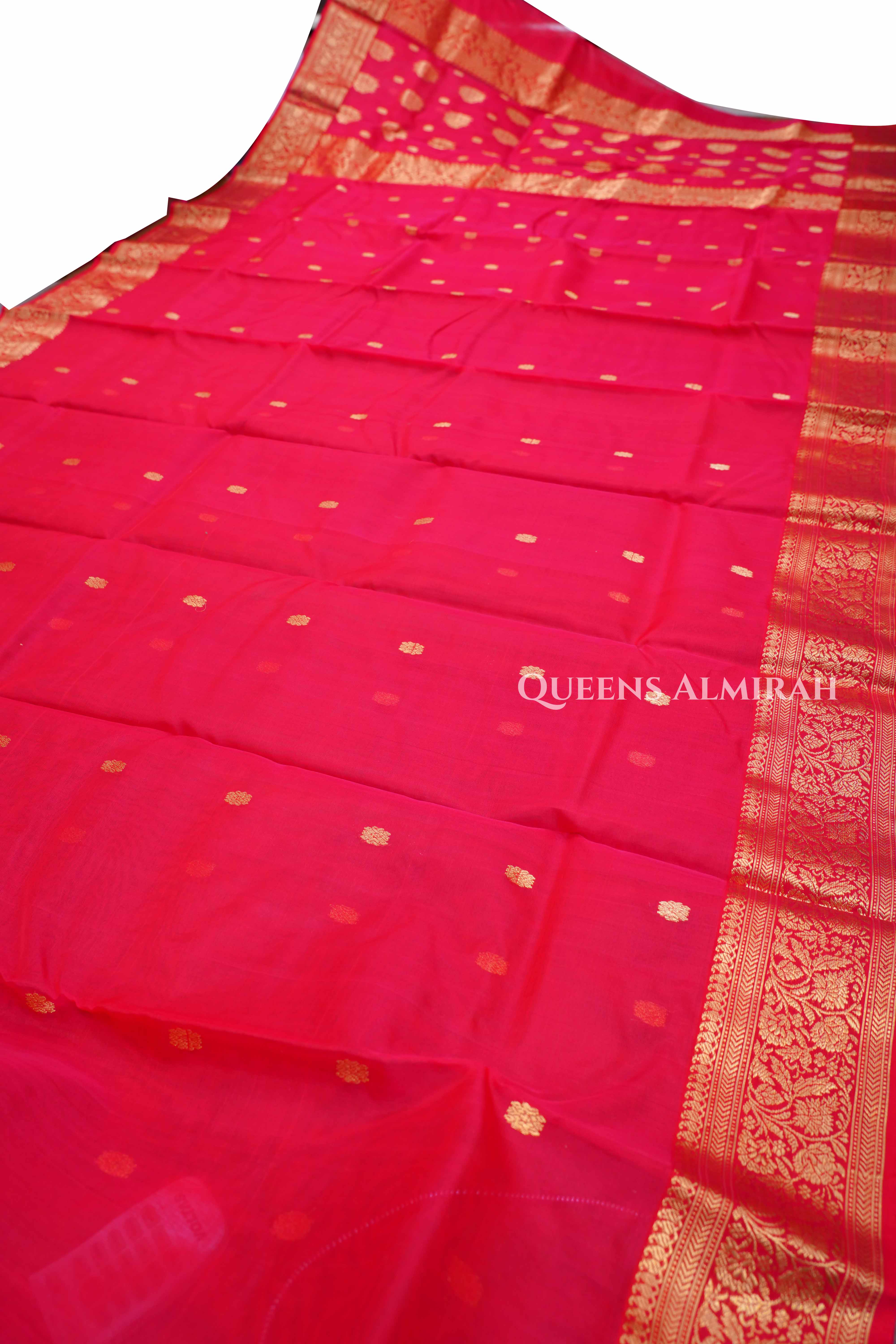 Red Pink-Traditional Chanderi Katan Silk Handloom Saree