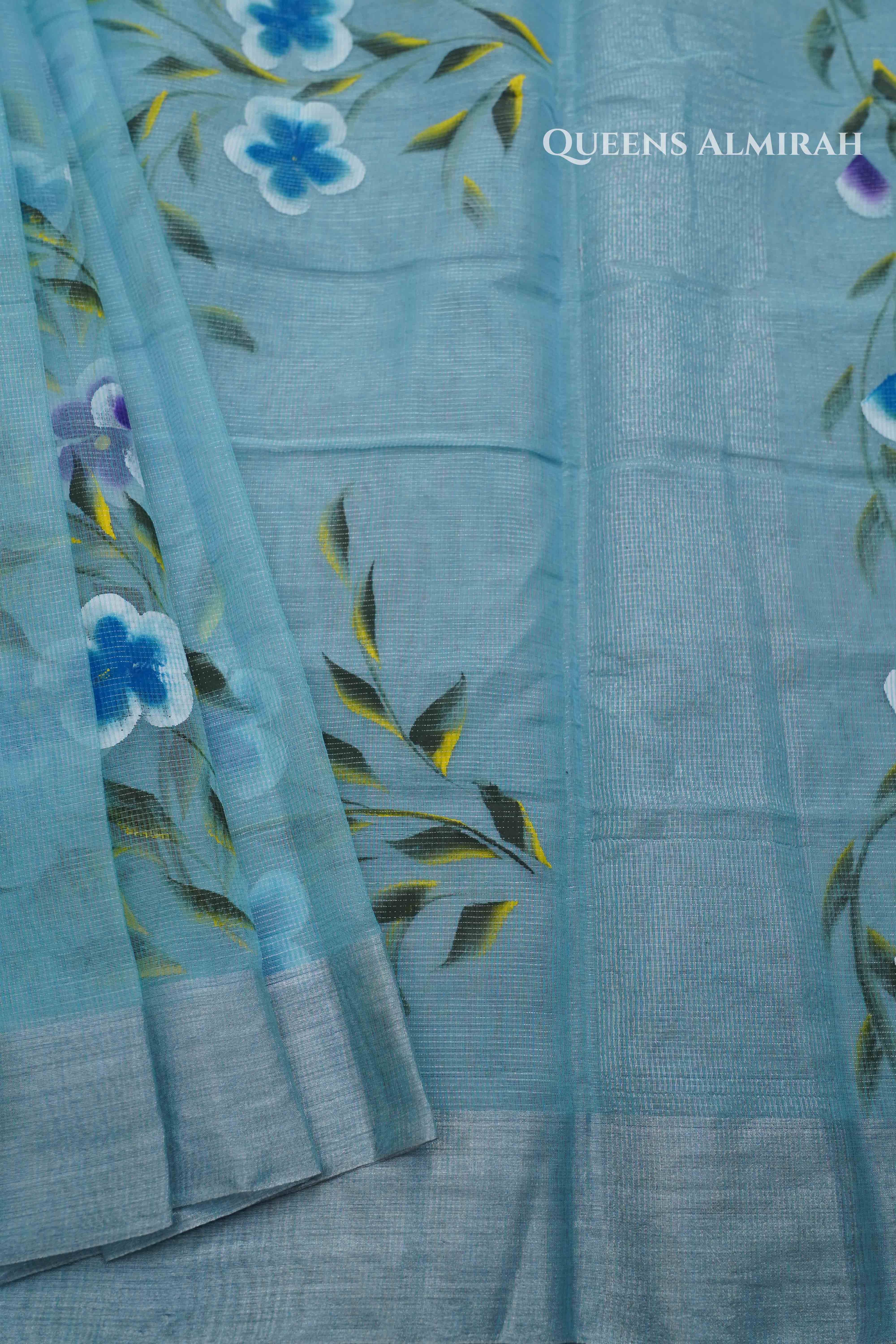 ICE BLUE KOTA TISSUE SAREE - Queens Jewel Emporium