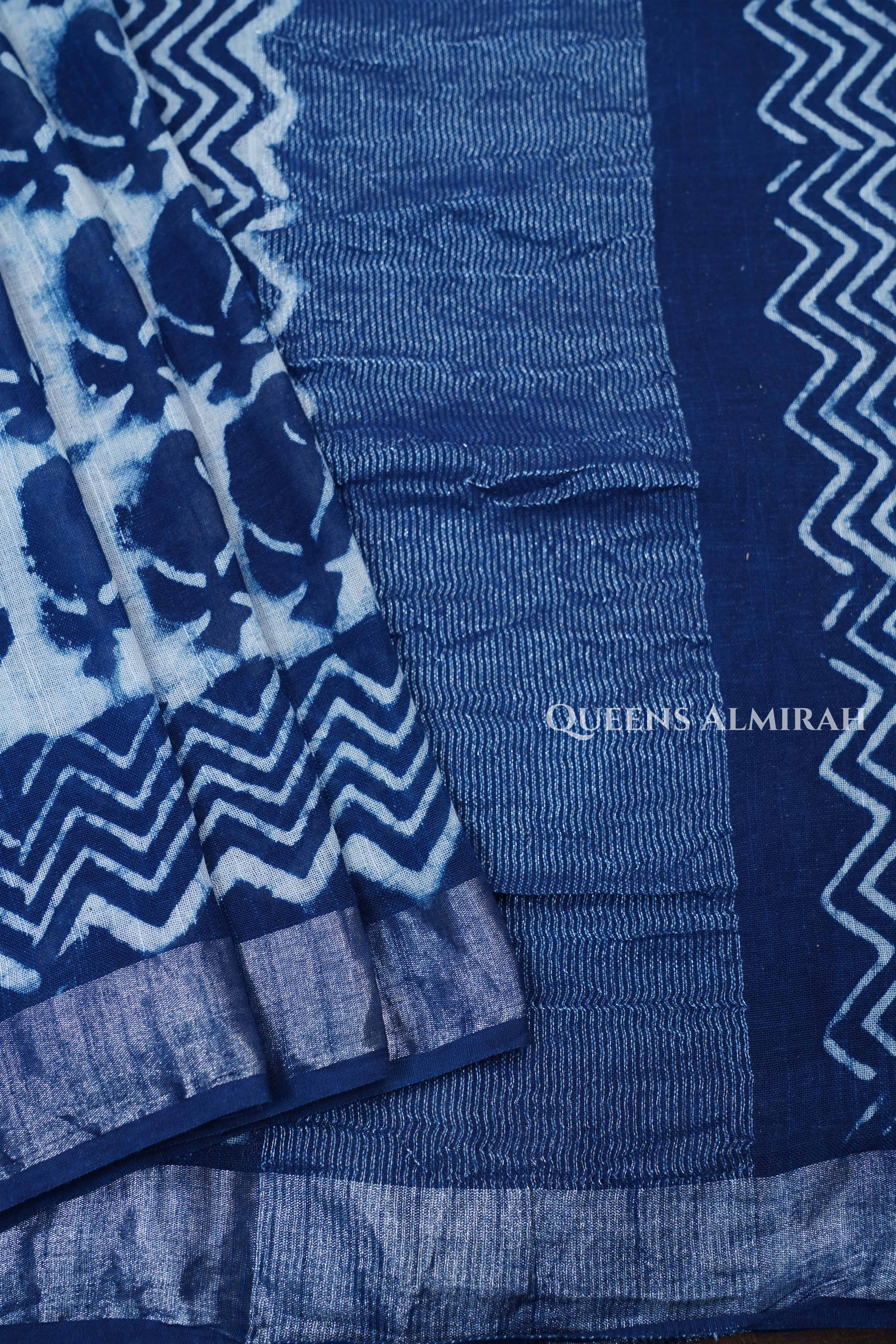 Navy Blue Linen Cotton Saree