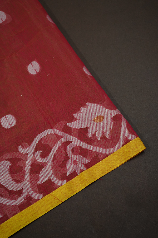 APRICOTS ORANGE MUSLIN JAMDANI SAREE - Queens Jewel Emporium