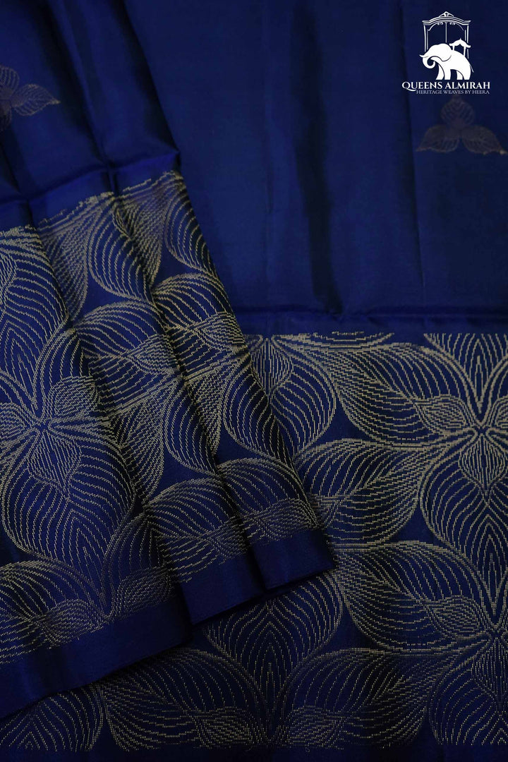 MIDNIGHT BLUE WITH WOVEN BORDER SOFT SILK SAREE - Queens Jewel Emporium