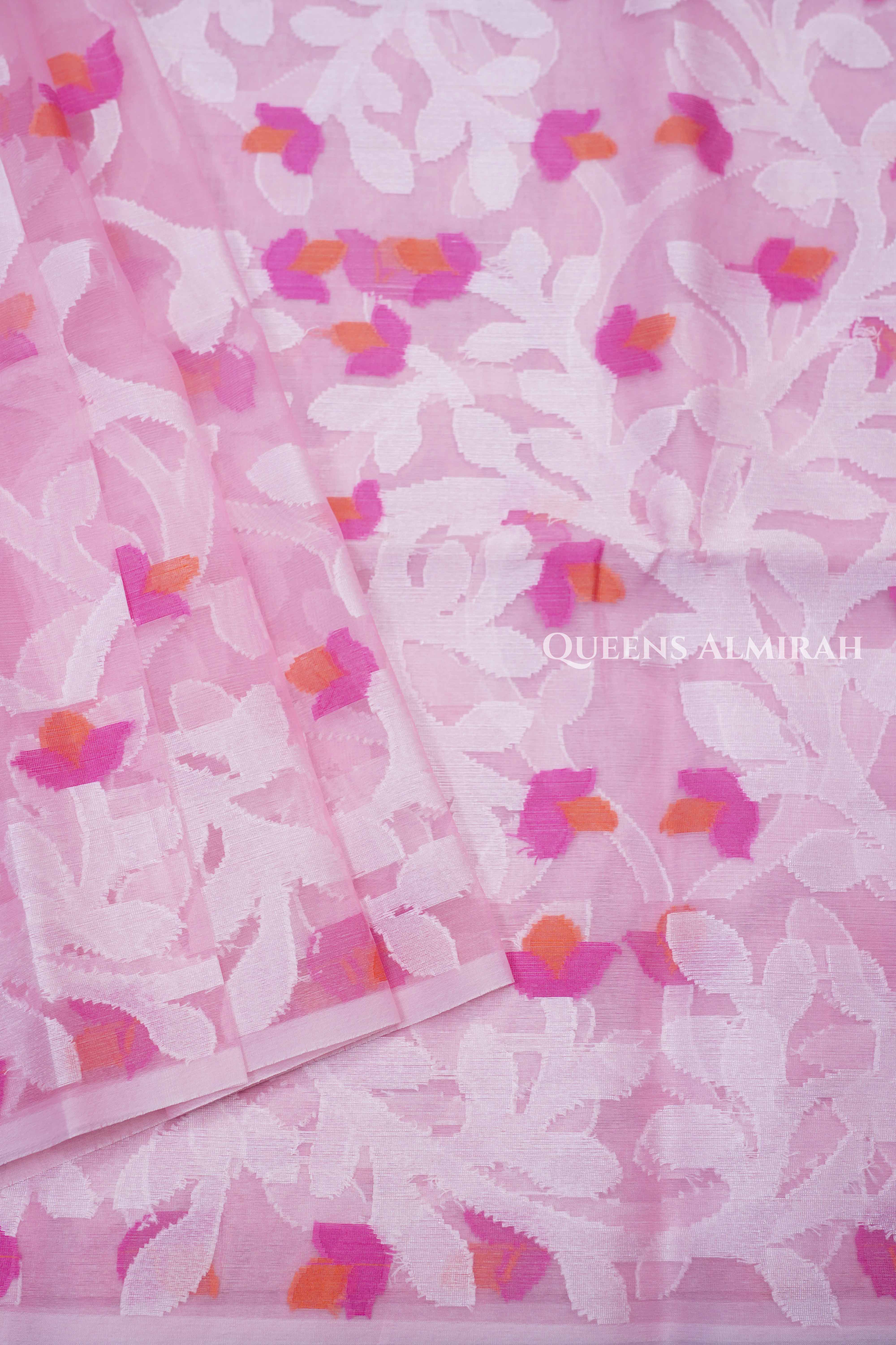 Rose Milk Pink Muslin Jamdani Saree