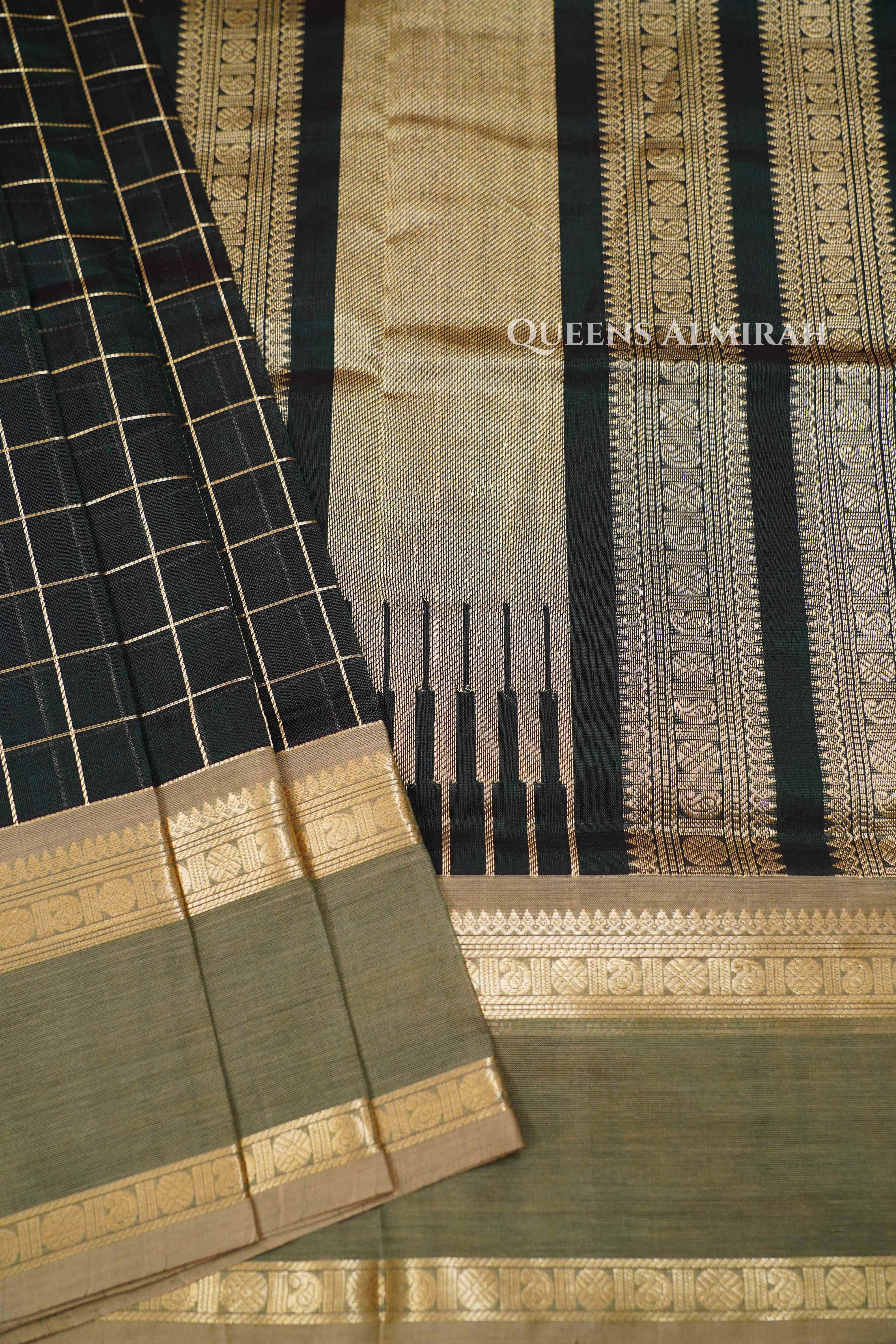Dark Green Karaikudi Chettinad Silk Cotton Saree