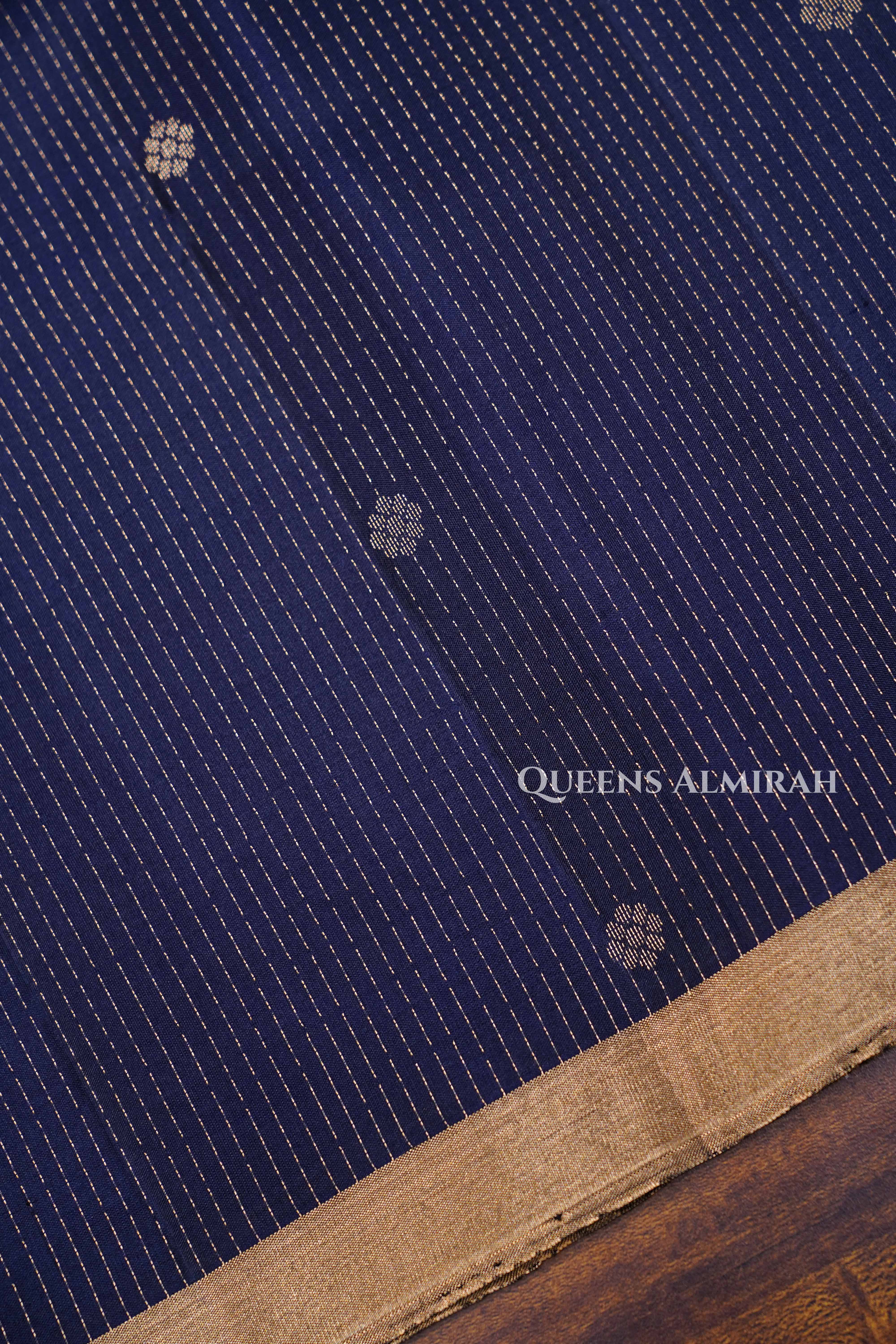 Navy Blue With Tomato Red Pure Soft Silk Saree