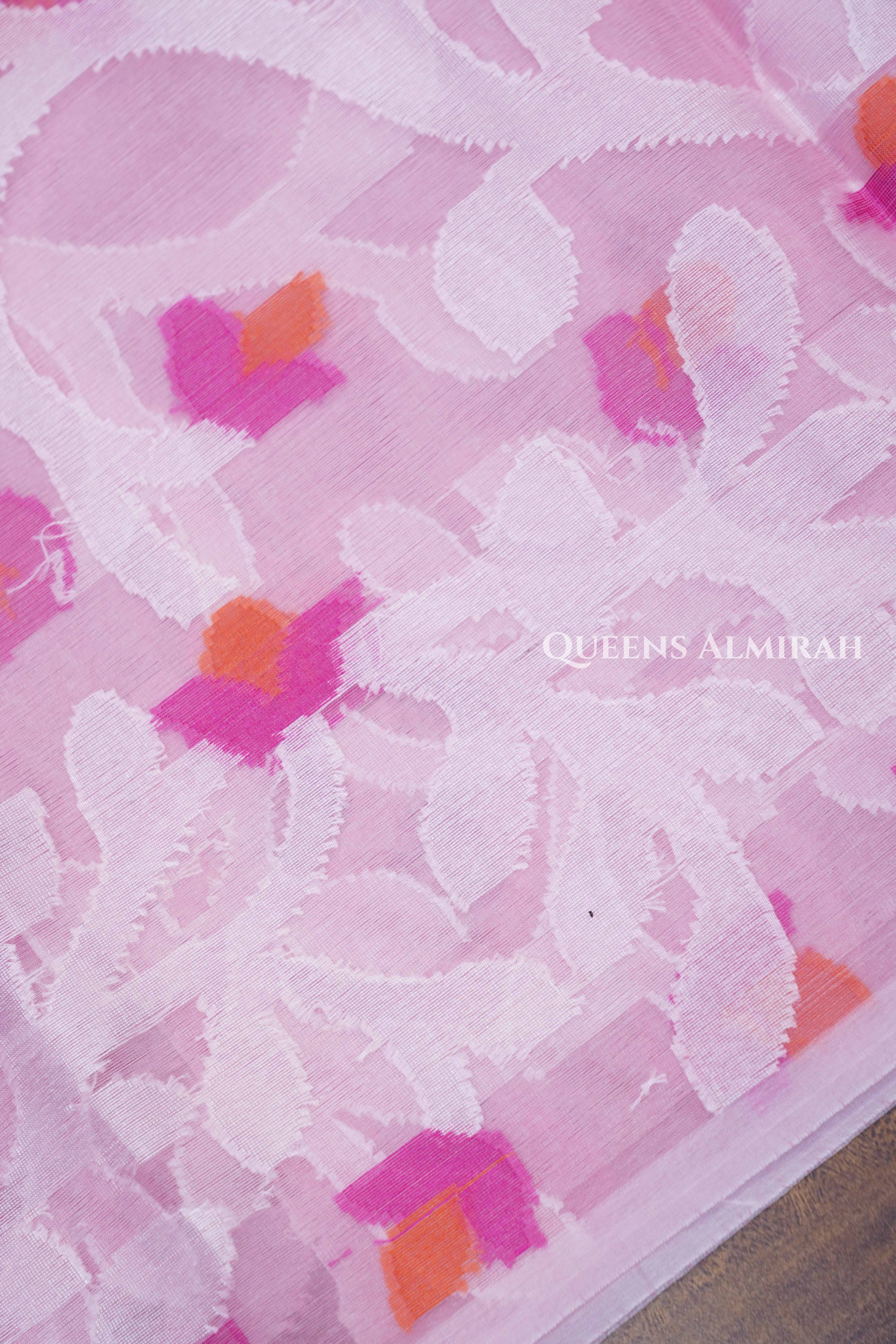 Rose Milk Pink Muslin Jamdani Saree