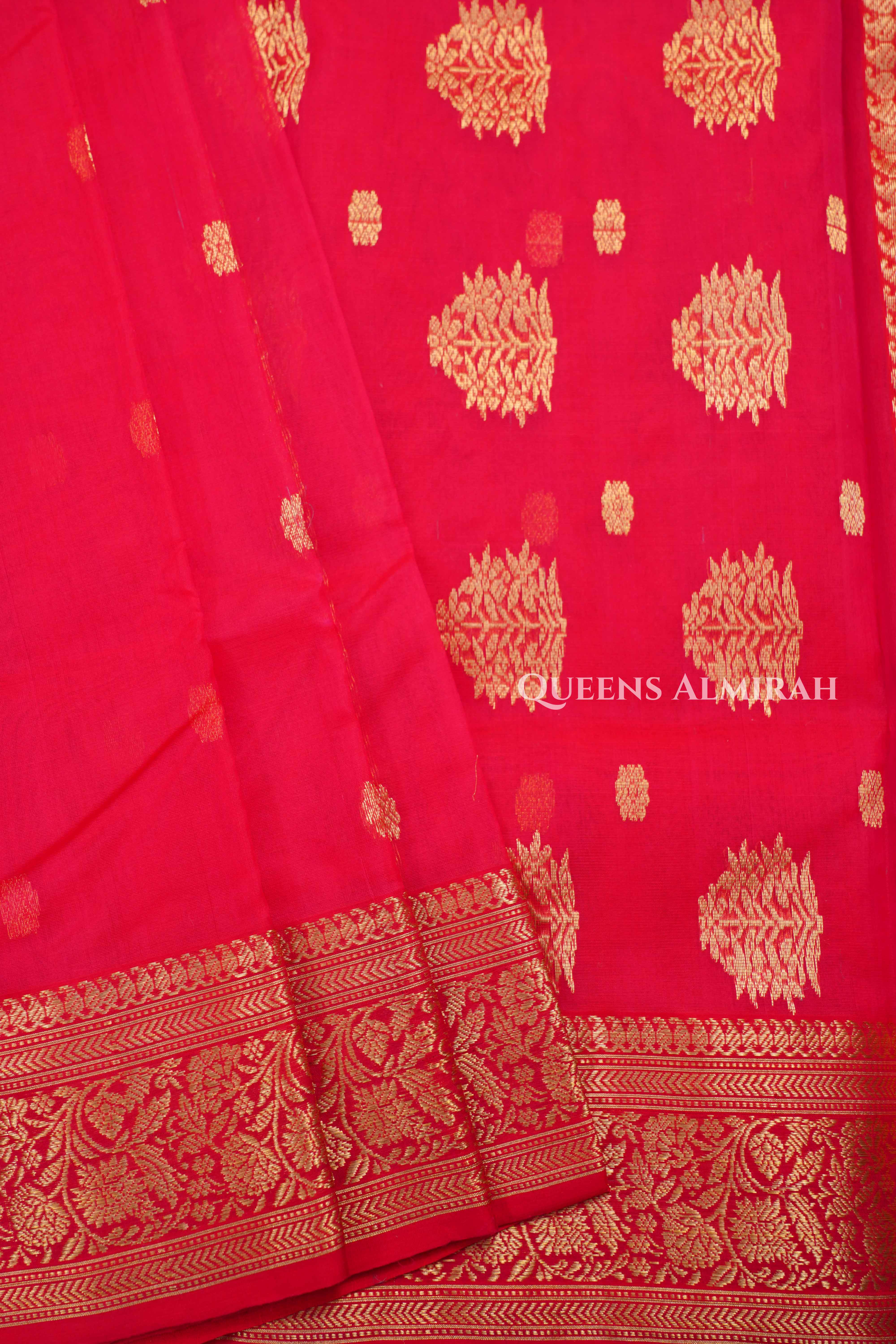 Red Pink-Traditional Chanderi Katan Silk Handloom Saree
