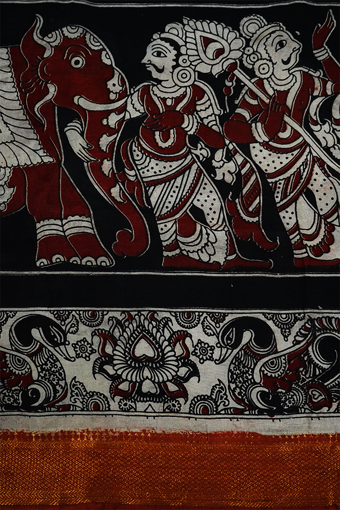 BLACK WITH DEEP RED GOLDEN BORDER  MANGALGIRI SAREE - Queens Jewel Emporium