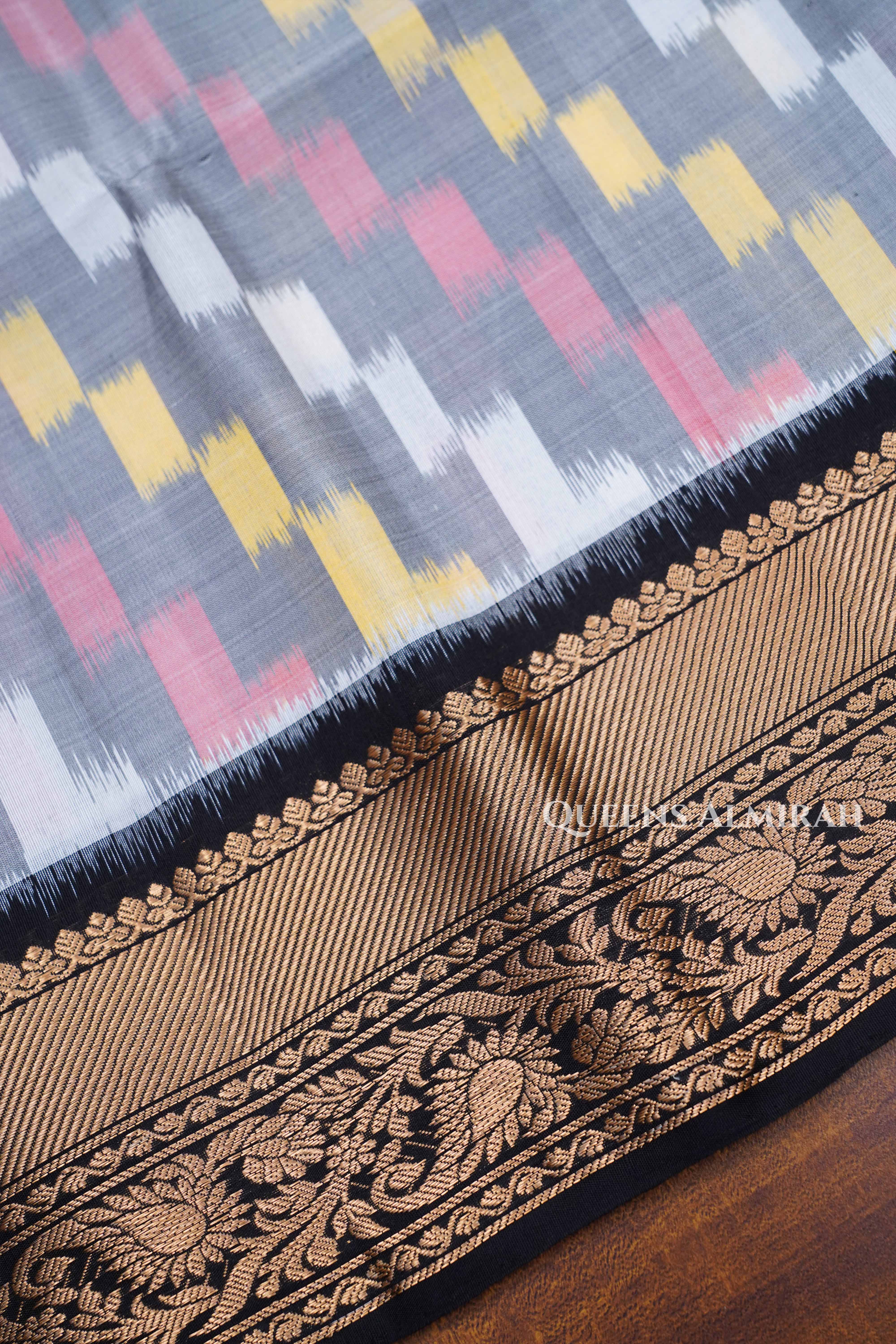 White Multi color With Black Pure Soft Silk Saree