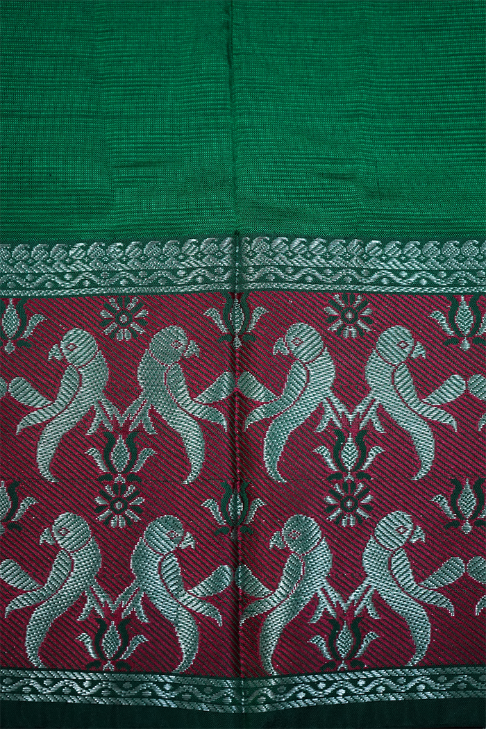 MINT GREEN WITH DEEP CARAMINE MANGALGIRI SAREE - Queens Jewel Emporium