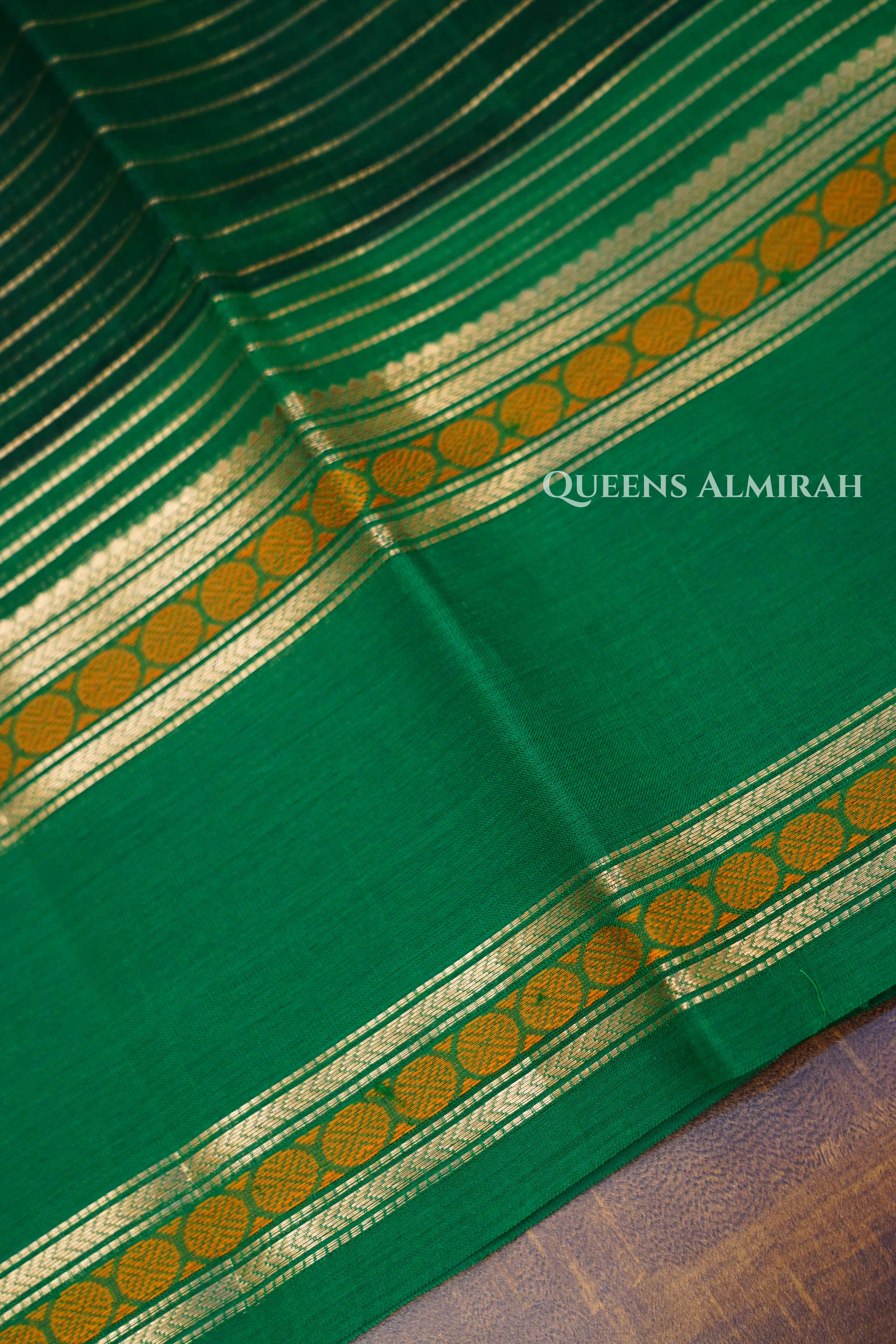 Dark Green- Karaikudi Chettinad Silk Cotton Saree