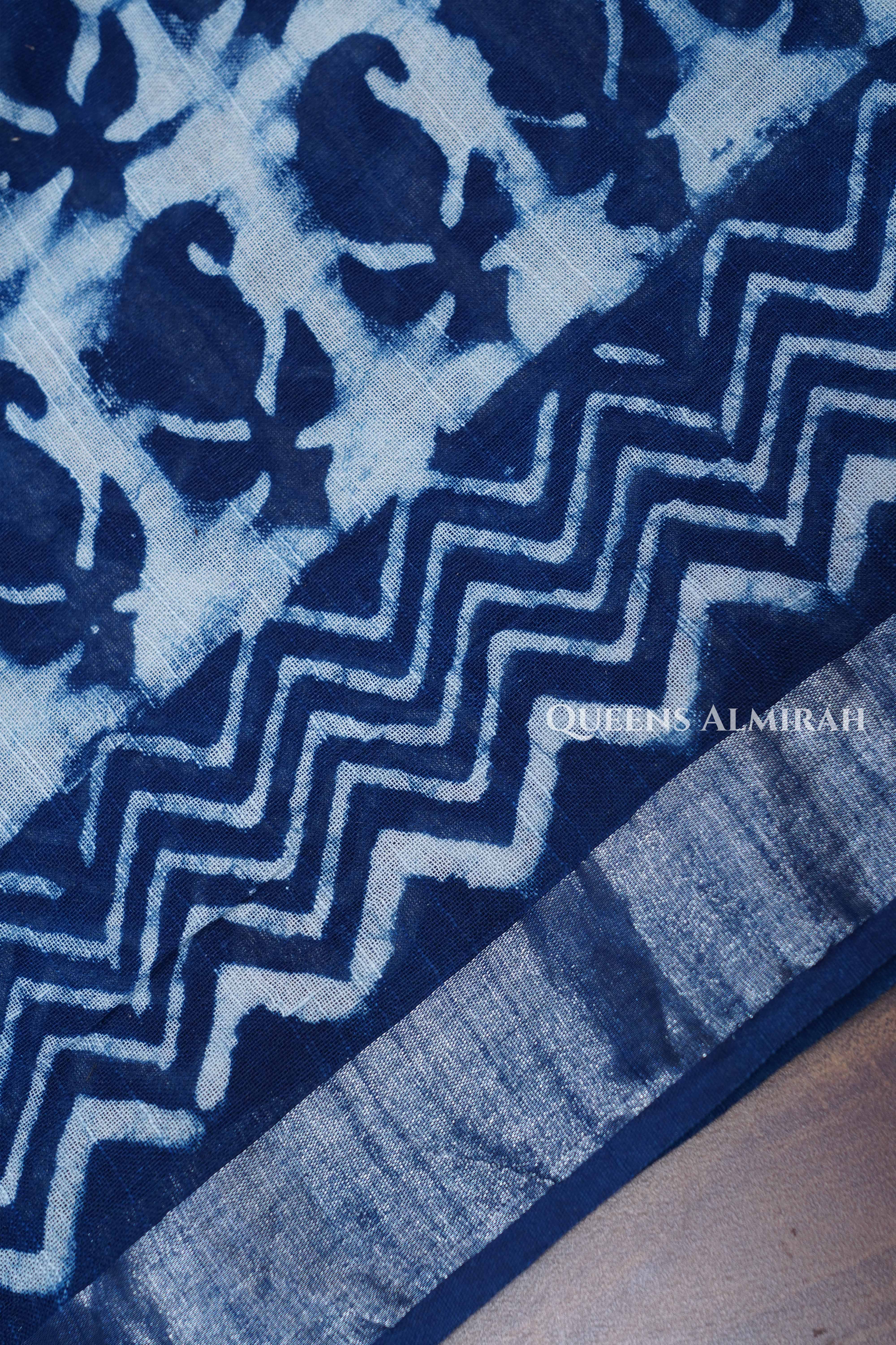 Navy Blue Linen Cotton Saree