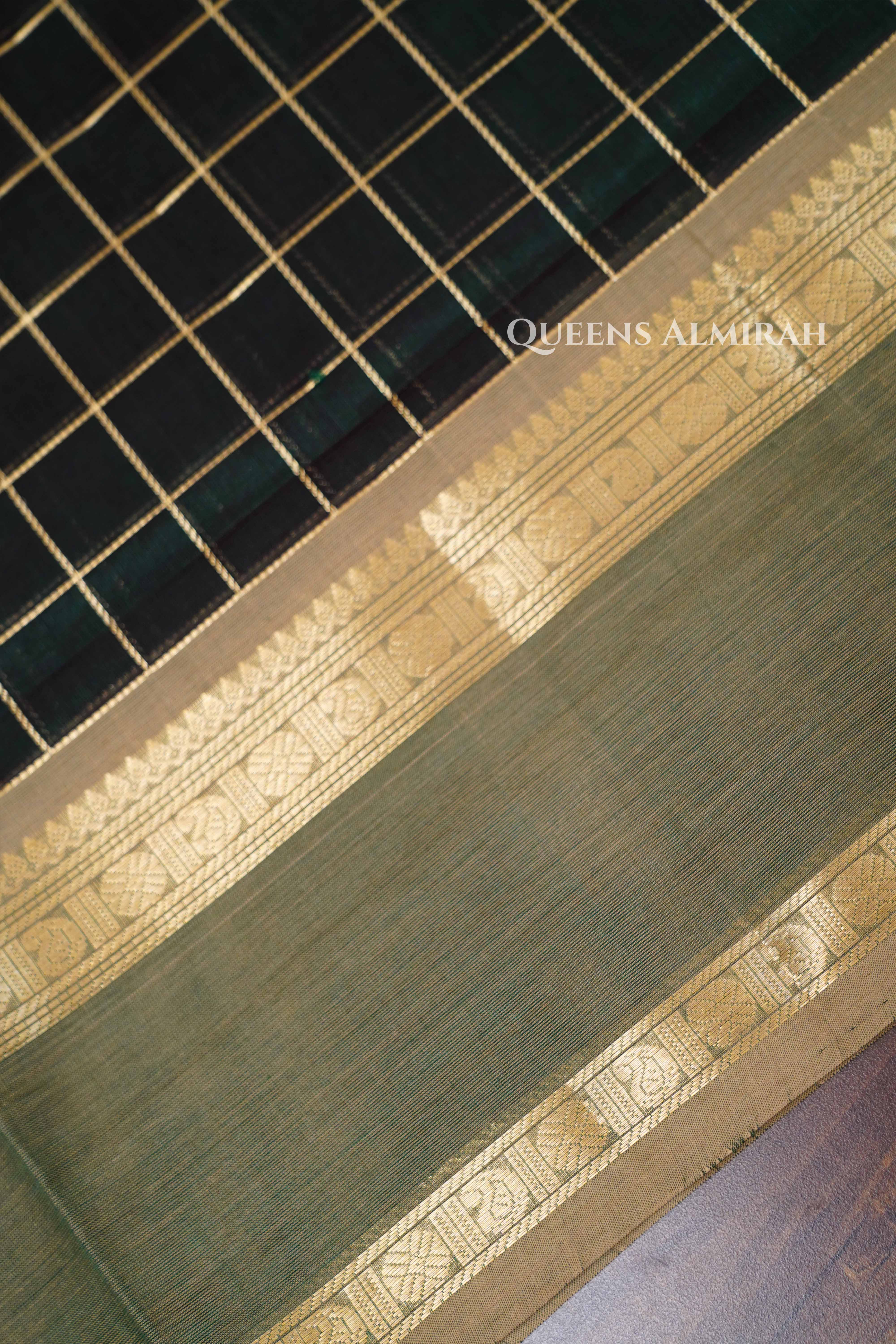 Dark Green Karaikudi Chettinad Silk Cotton Saree
