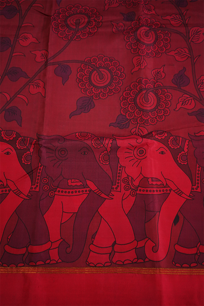 POMEGRANATE RED WITH RED KANCHIVARAM SILK SAREE - Queens Jewel Emporium