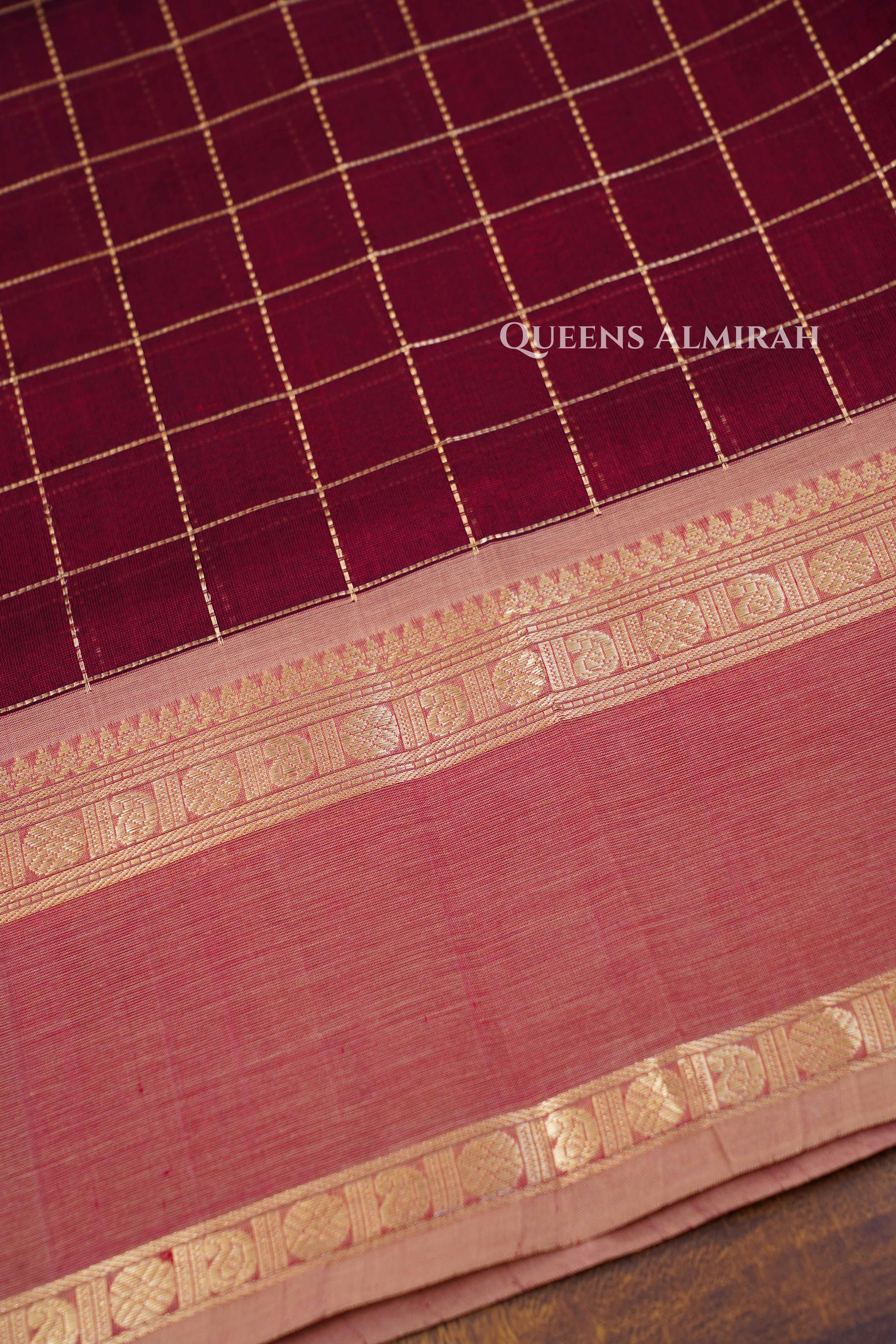 Maroon With Dusky Pink- Karaikudi Chettinad Silk Cotton Saree