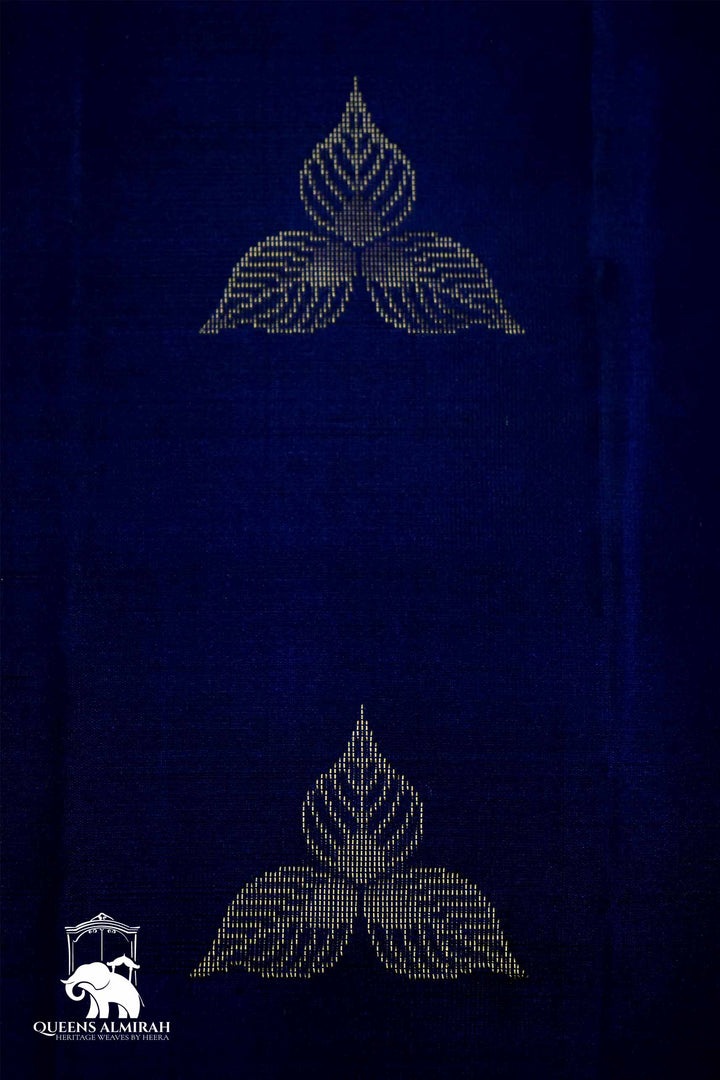 MIDNIGHT BLUE WITH WOVEN BORDER SOFT SILK SAREE - Queens Jewel Emporium