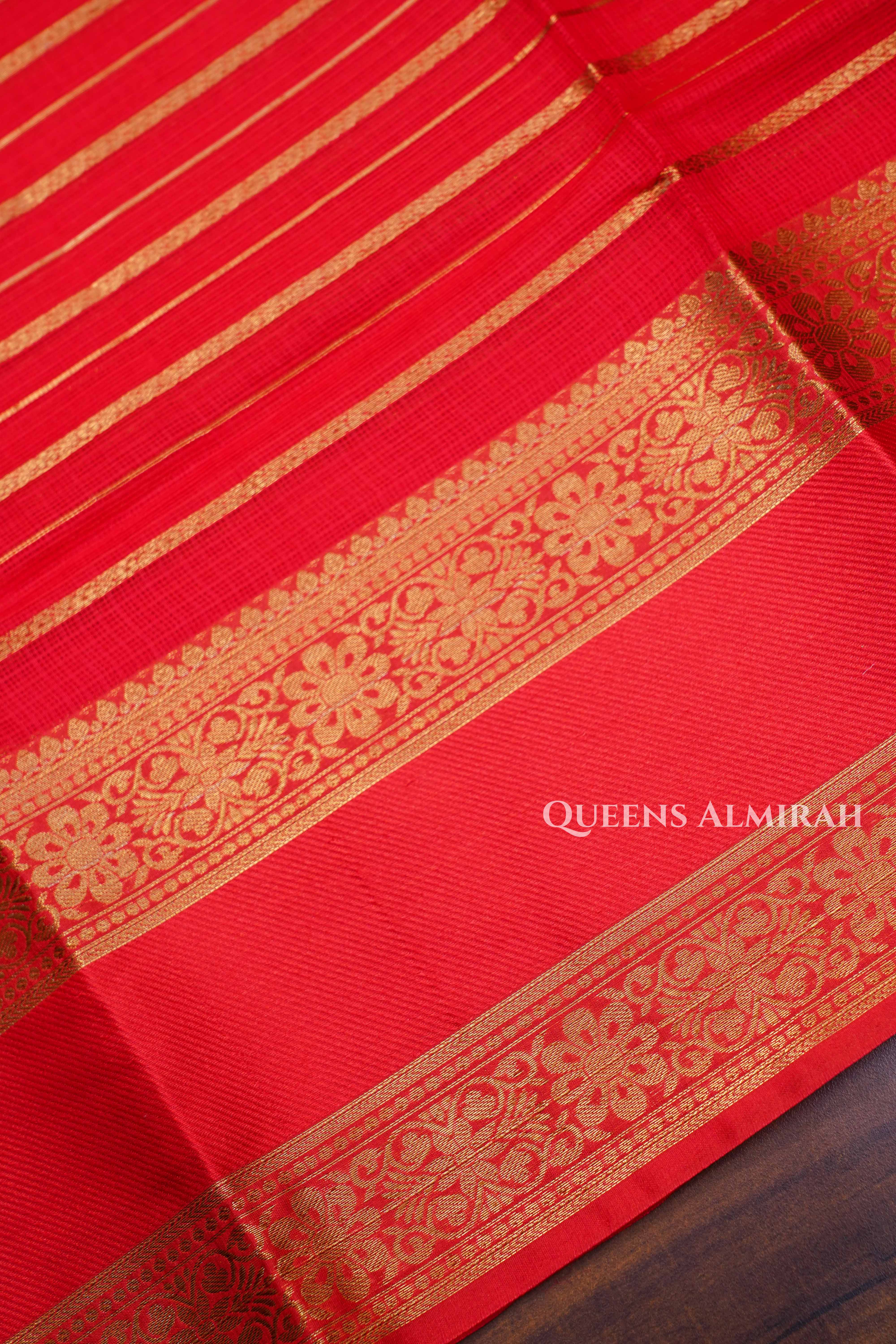Dark Red Pure Kota Silk Saree