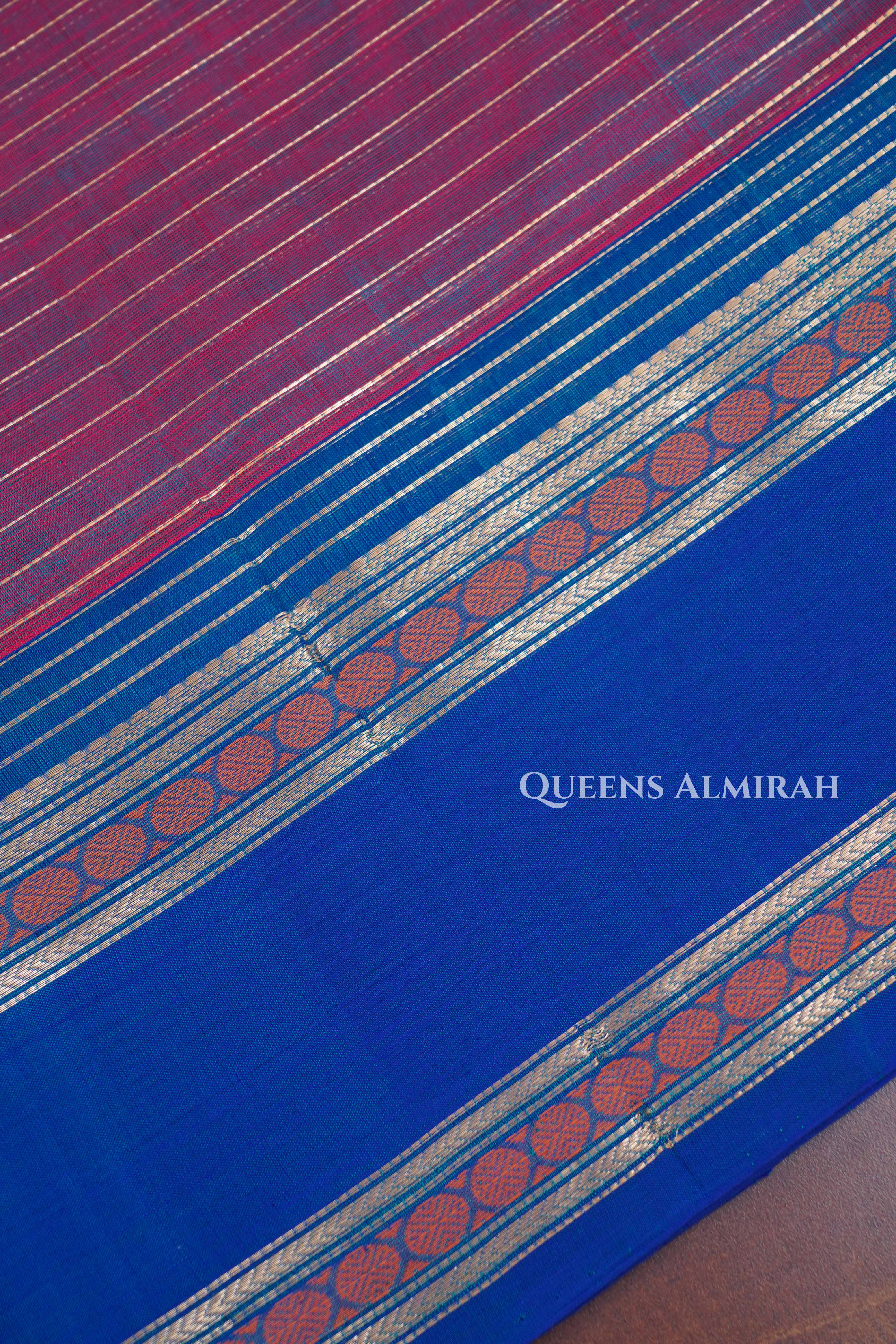 Wine Red With Blue Karaikudi Chettinad Silk Cotton Saree
