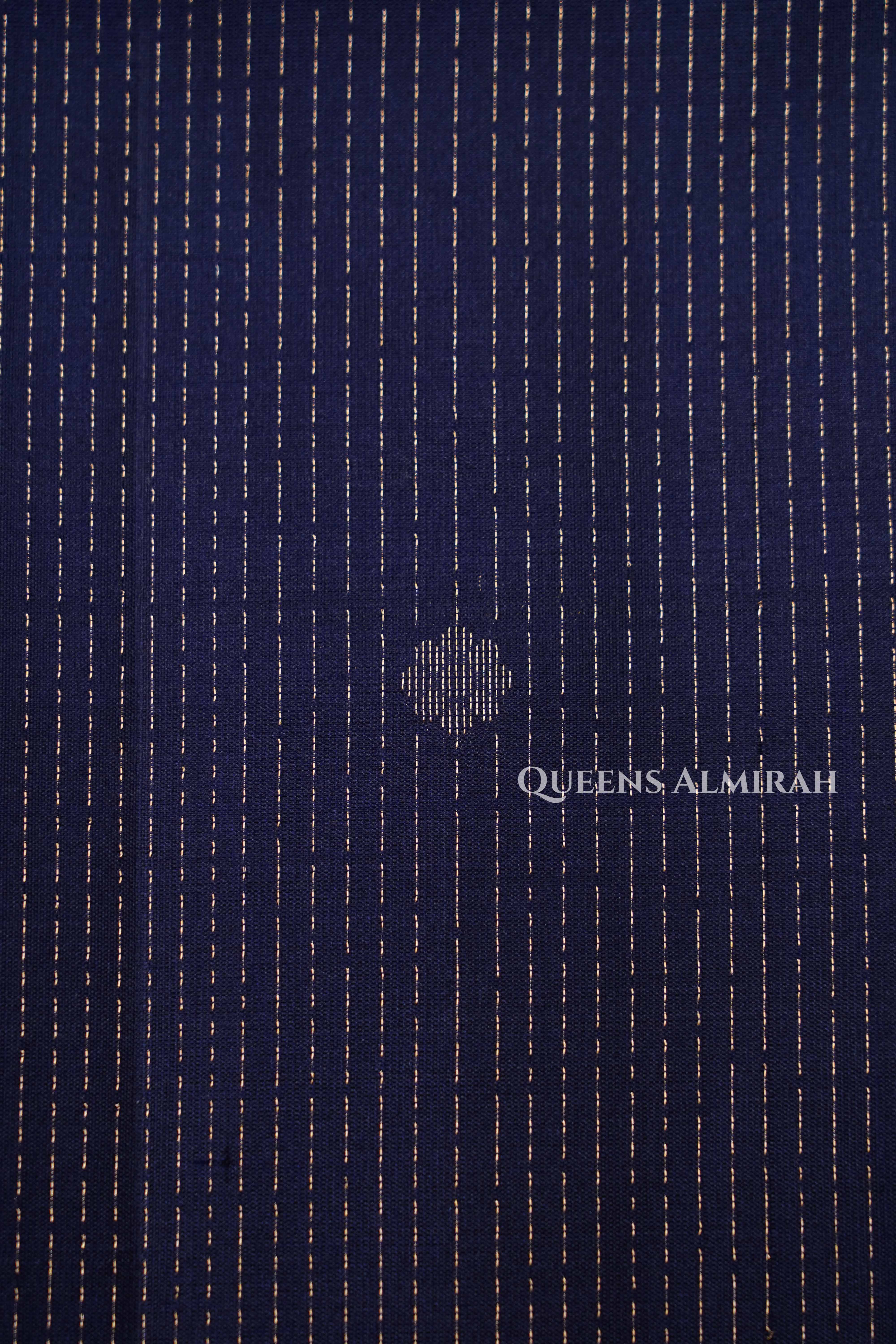 Navy Blue With Tomato Red Pure Soft Silk Saree