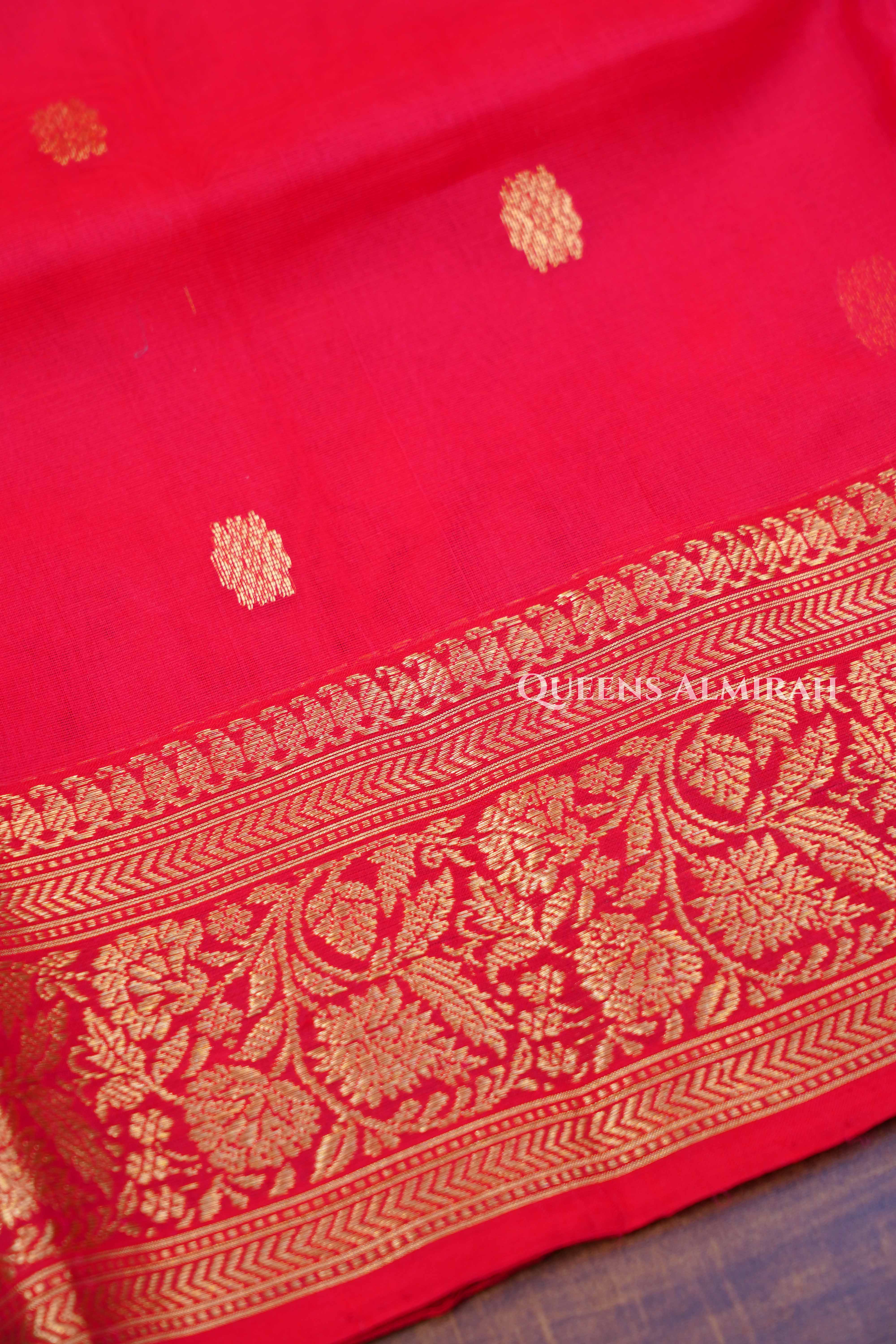 Red Pink-Traditional Chanderi Katan Silk Handloom Saree