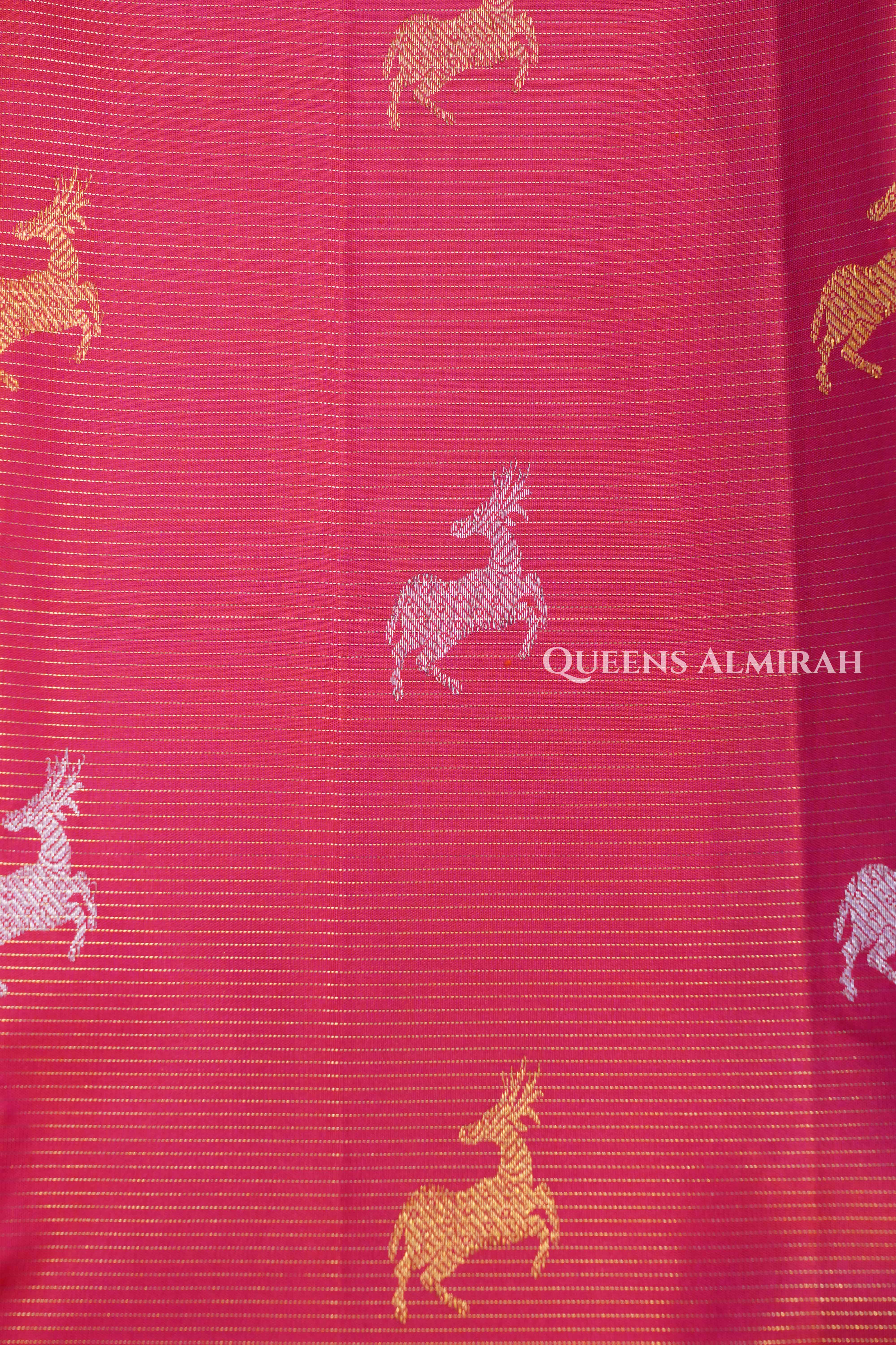 Deep Carmine Pink Pure Kanchivaram Silk Saree