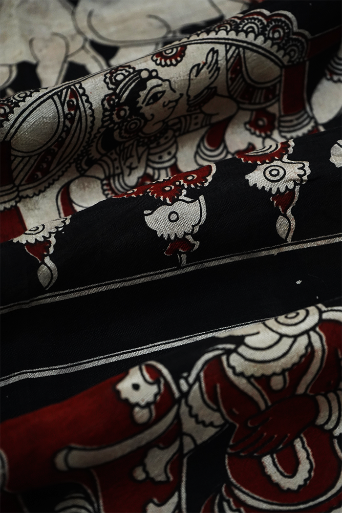 BLACK WITH DEEP RED GOLDEN BORDER  MANGALGIRI SAREE - Queens Jewel Emporium