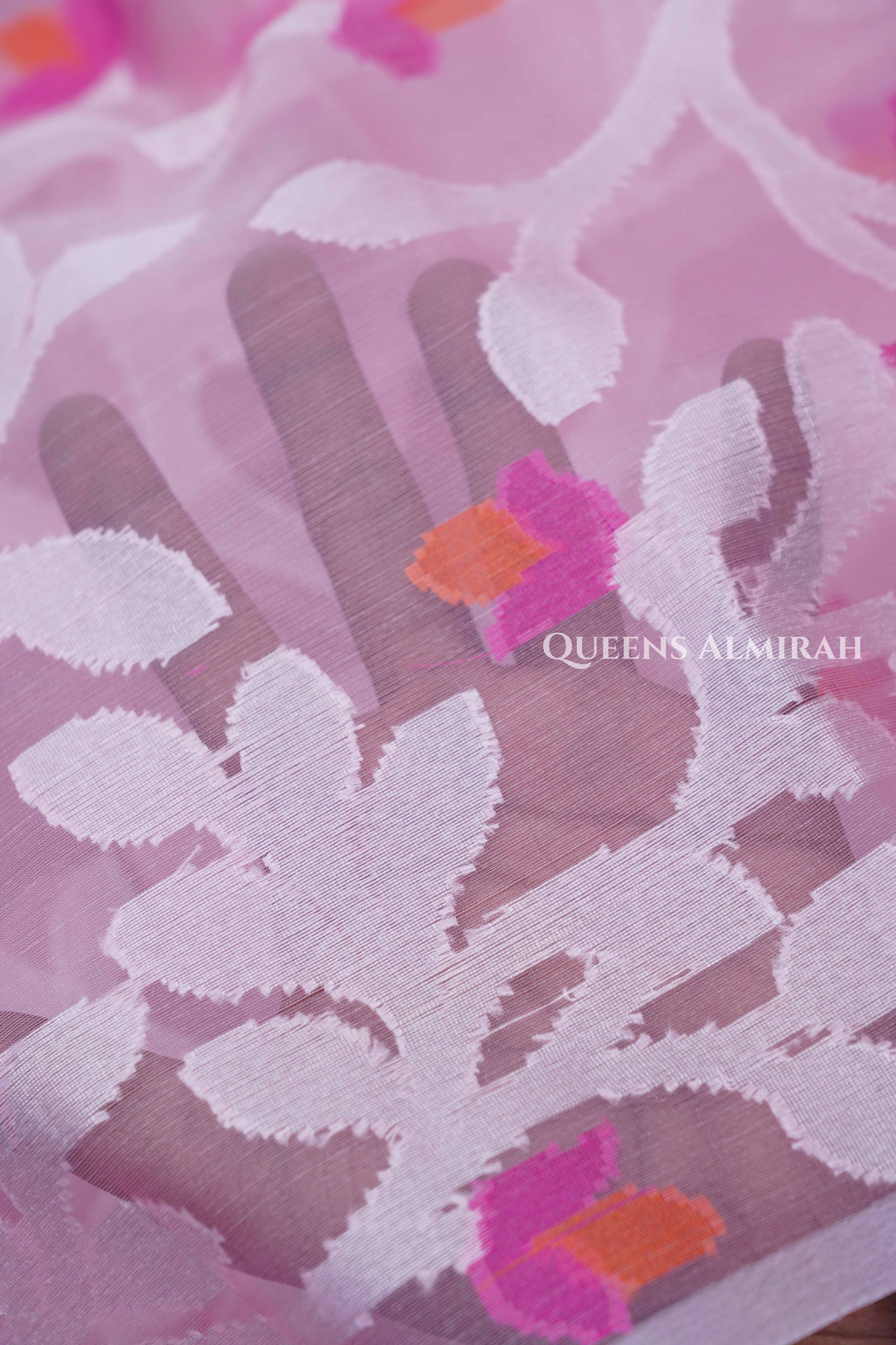 Rose Milk Pink Muslin Jamdani Saree