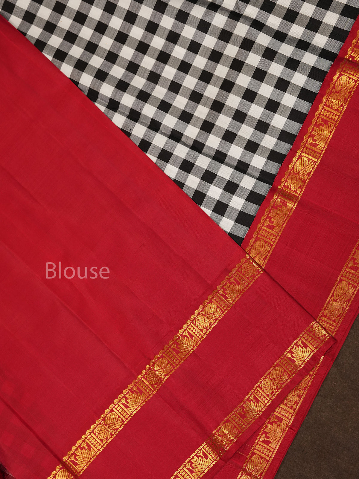 Black And White Checks With Maroon Border Pure Kanchivaram Silk Saree