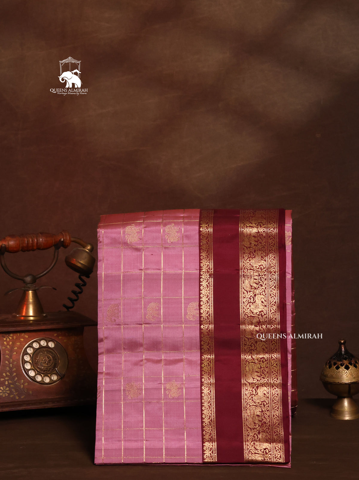Lilac Pink With Brown Pure Soft Silk Saree