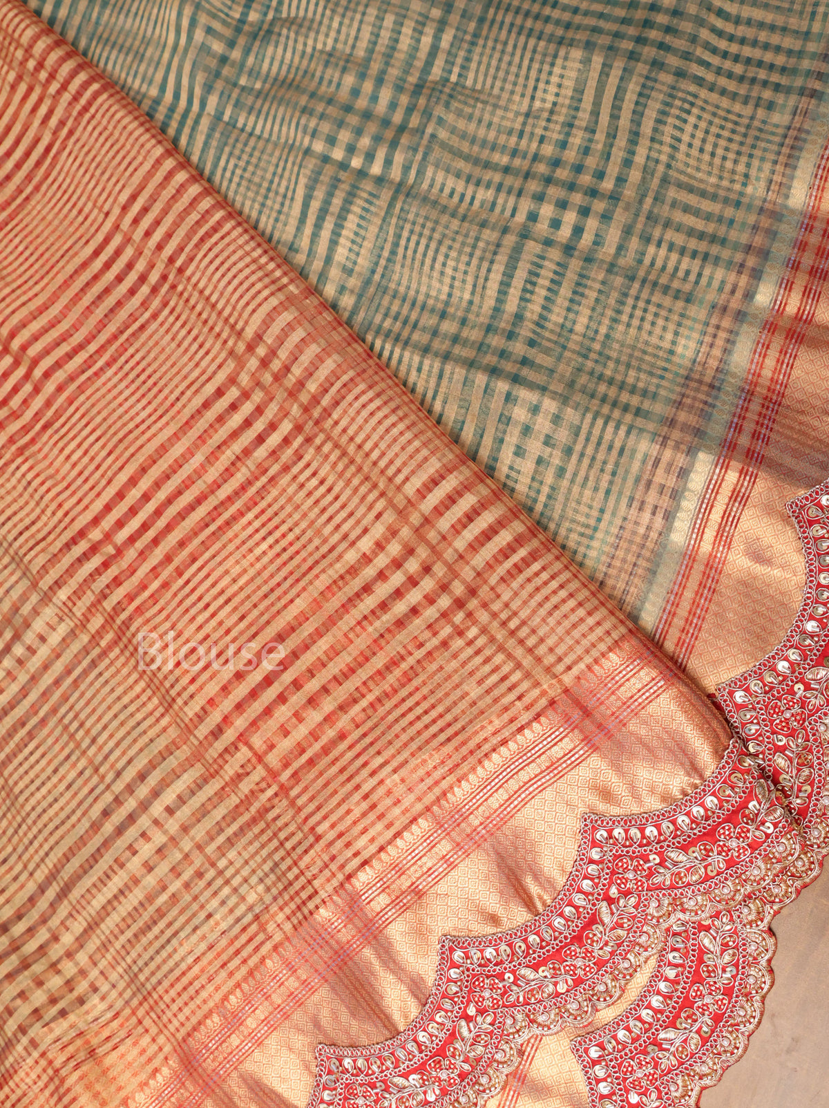 Red With Green Radhe Leela Pure Chanderi Designer Silk Saree