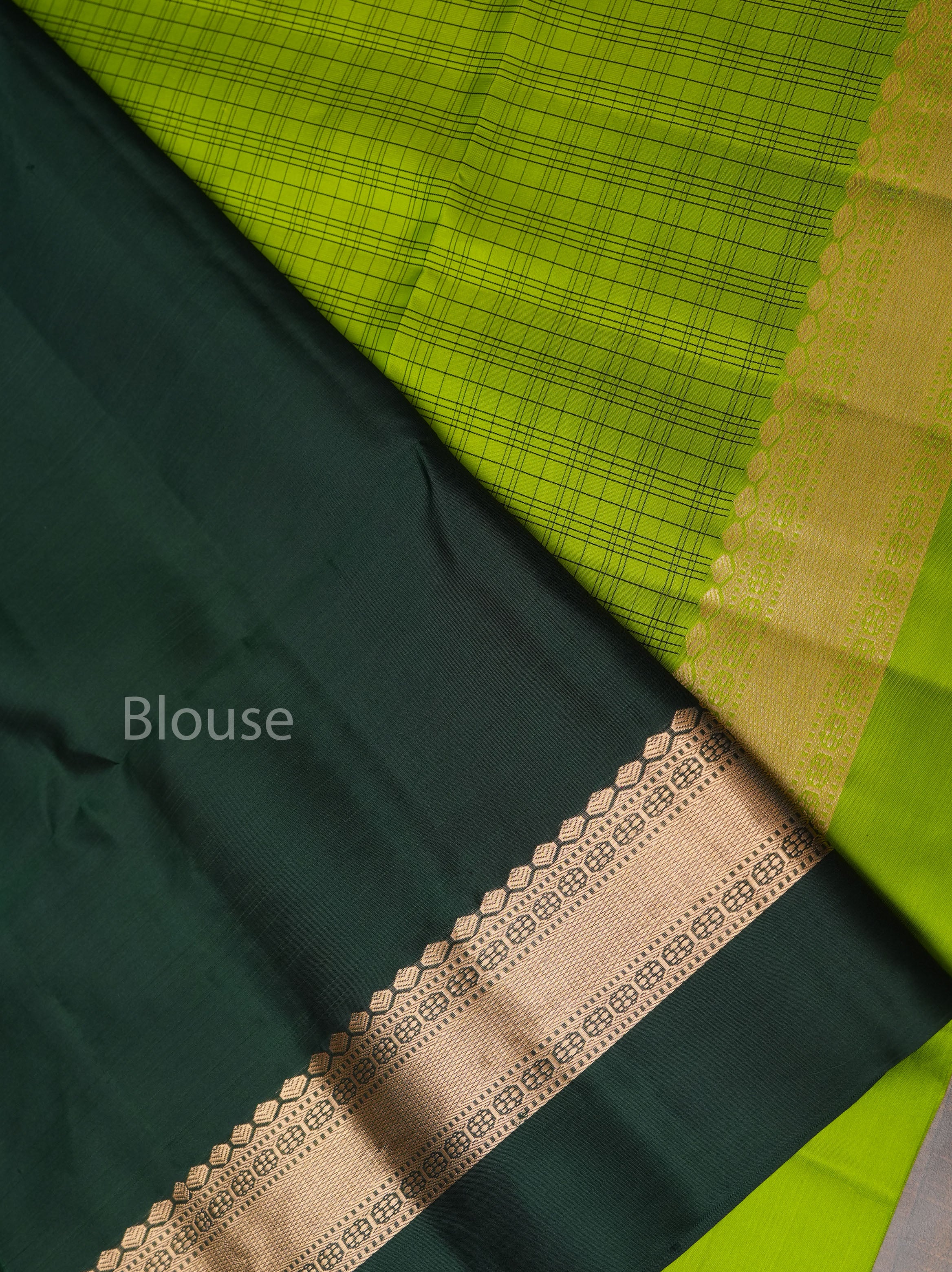 Parrot Green With Dark Green Pure Soft Silk Saree