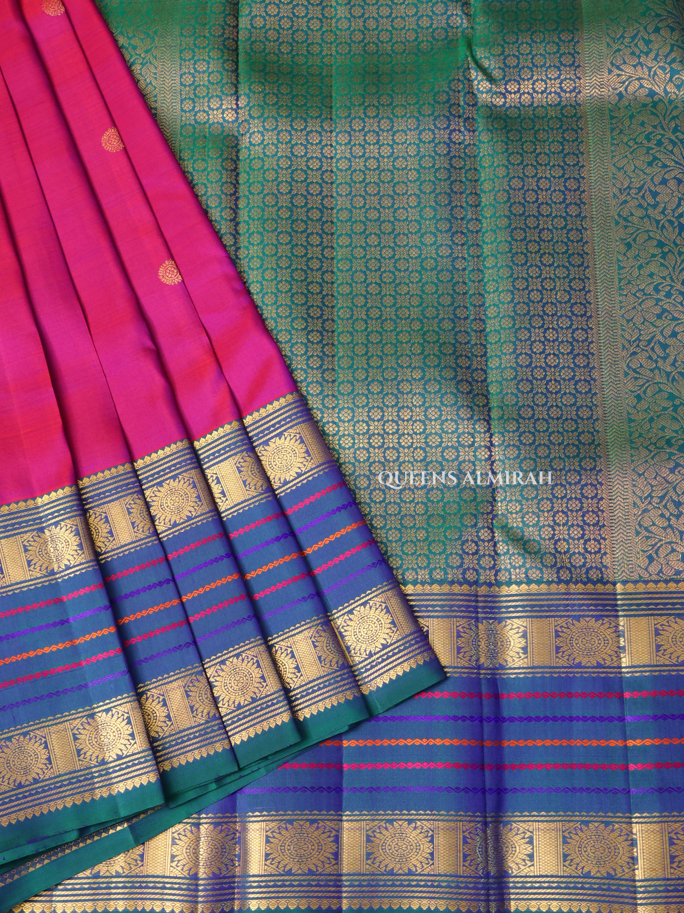 Vadamalli Purple With Peacock Blue Pure Kanchivaram Silk Saree