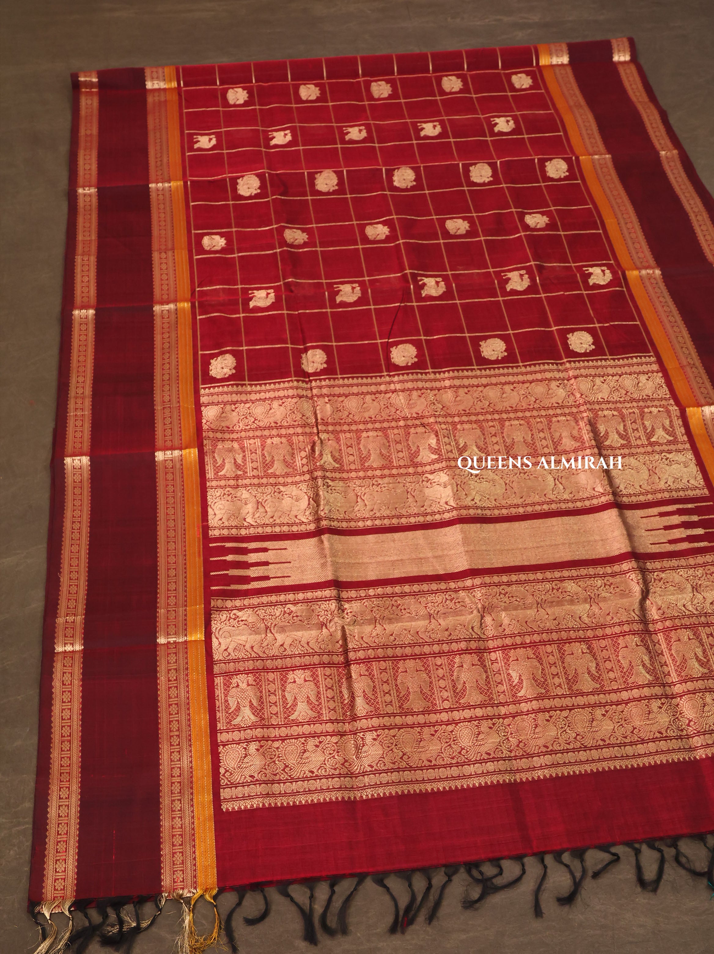 Dark Maroon Chettinad Silk Cotton Saree