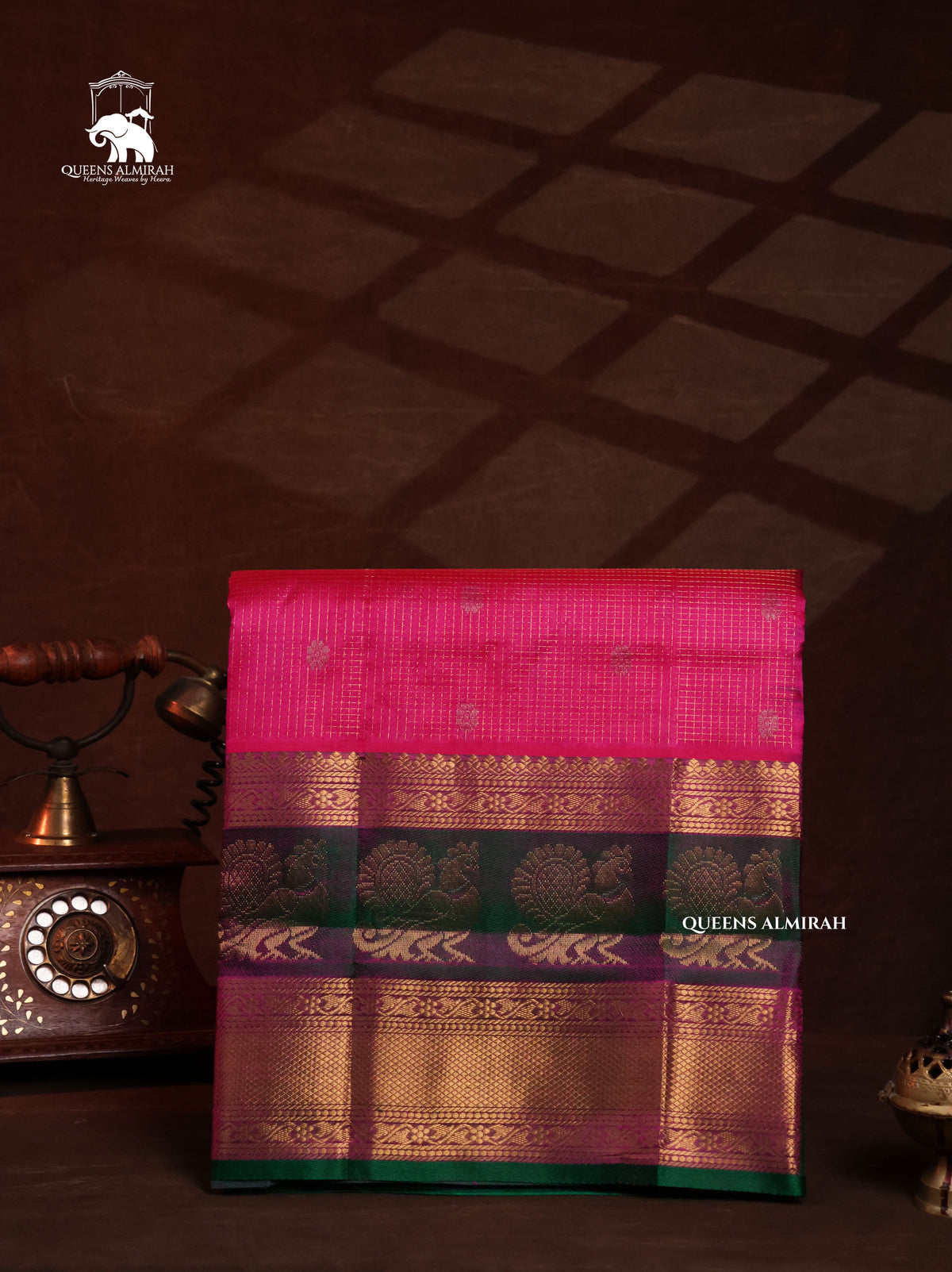 Pink With Green Peacock Border Pure Silk Cotton Saree