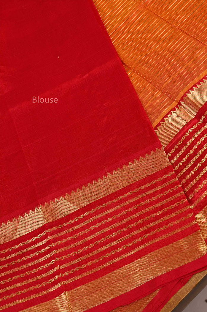 Orange With Red  Varisapet Border Pure Silk Cotton Saree