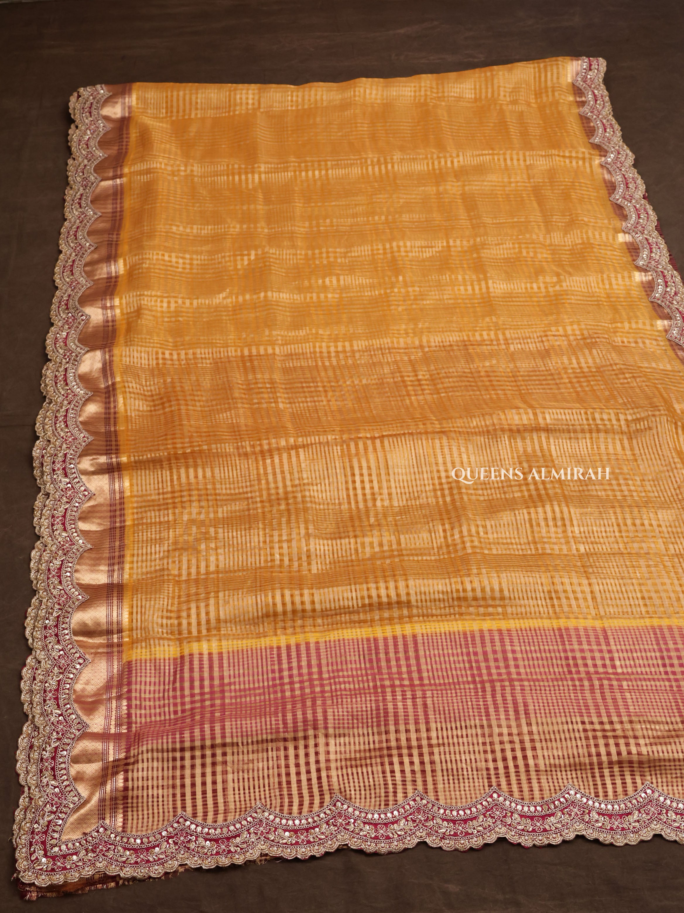 Mustard Yellow with Burgundy Radhe Leela Pure Chanderi Designer Silk Saree