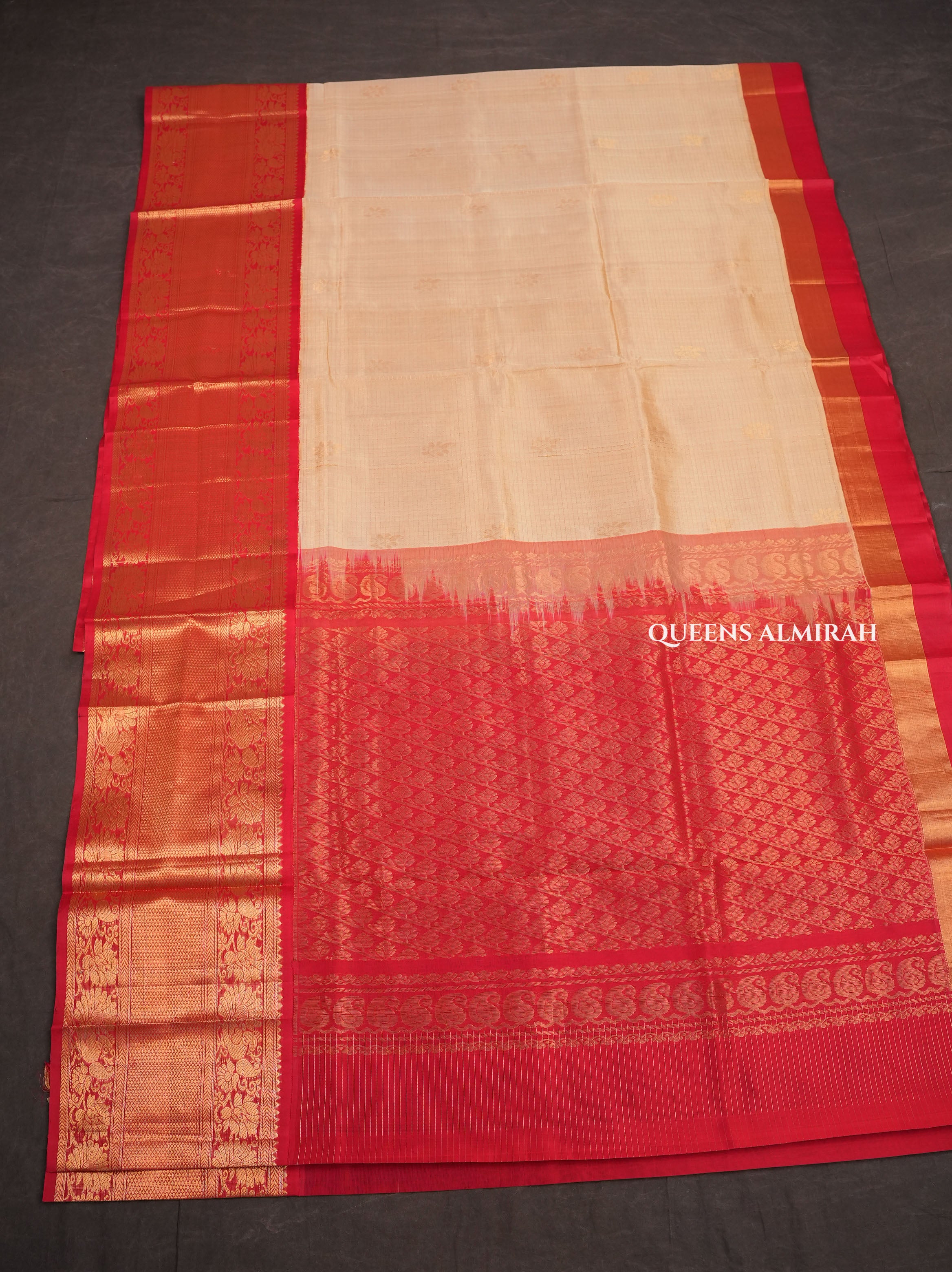 Sandal With Red Pure Silk Cotton Saree