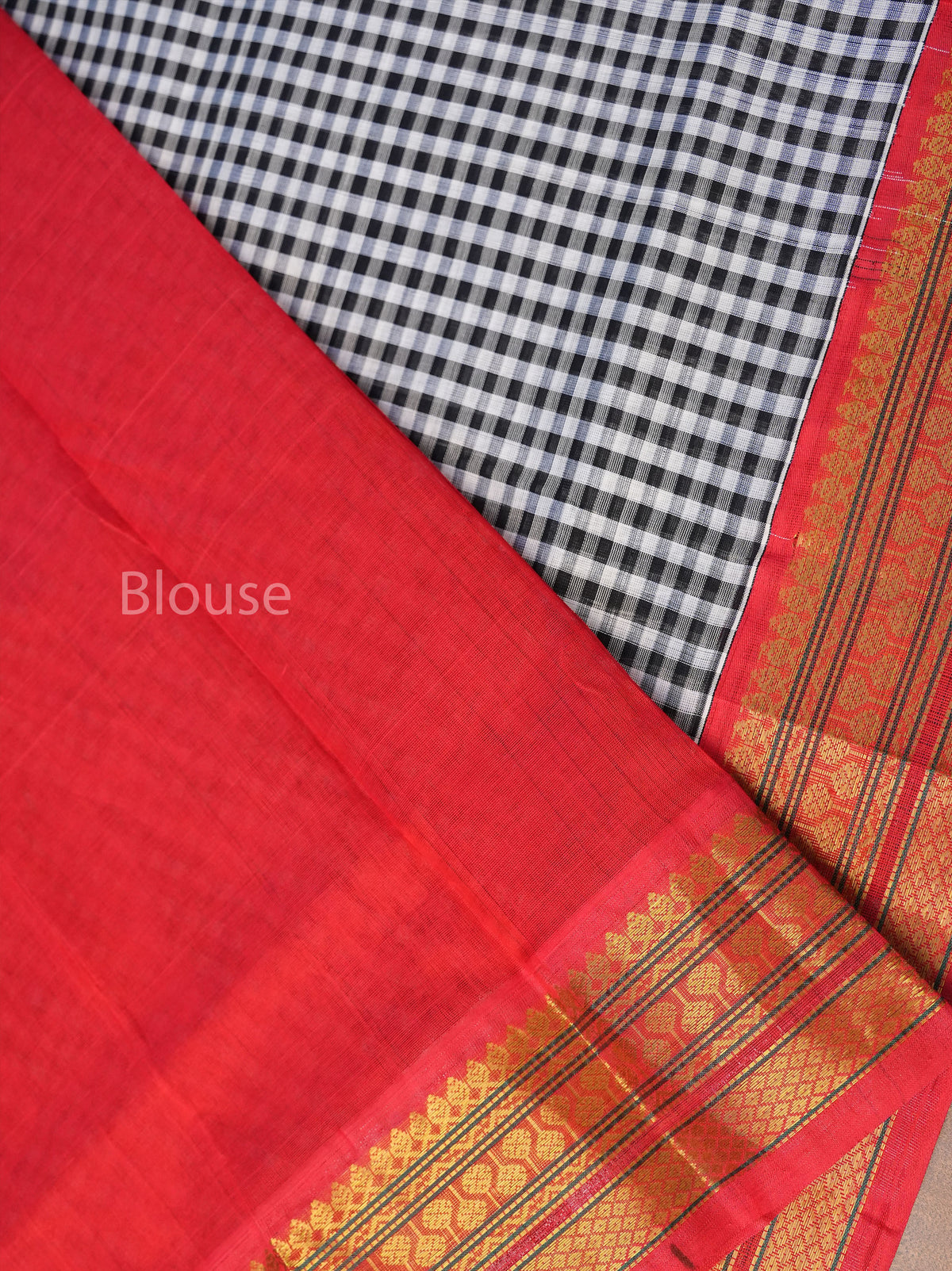 White And Black Kattam With Red Border Pure Silk Cotton Saree
